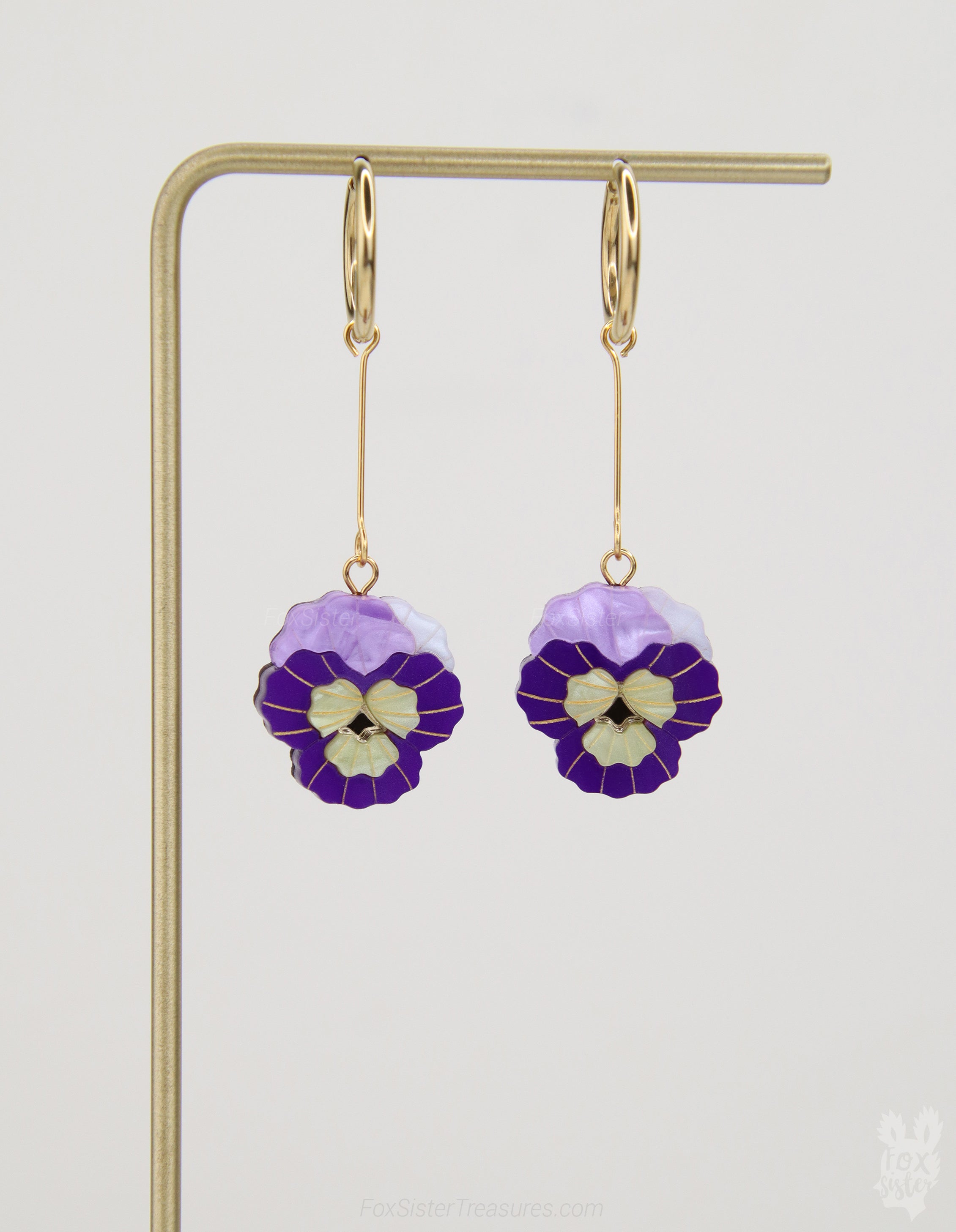 Pansy Flowers – Mix & Match Drop Charm Earrings