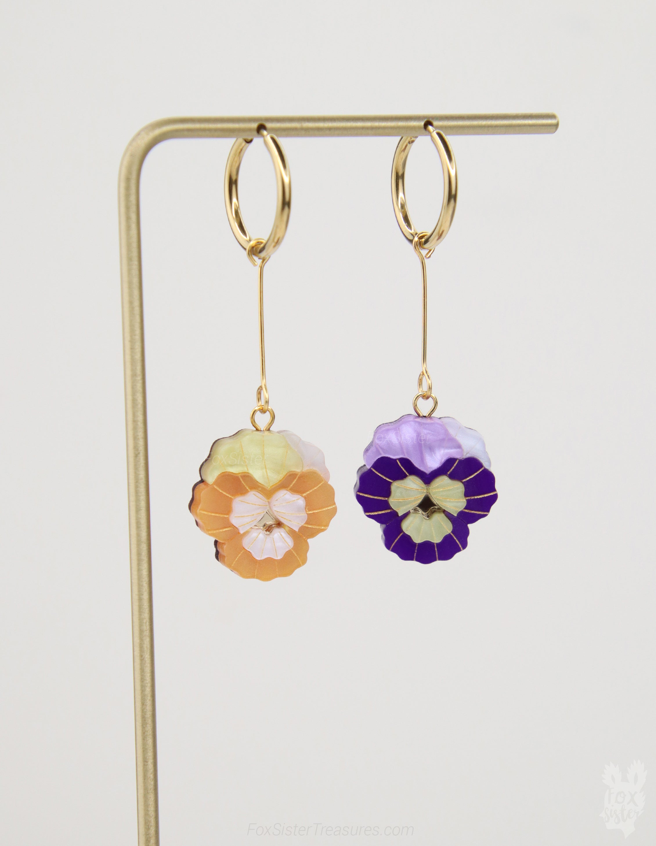 Pansy Flowers – Mix & Match Drop Charm Earrings