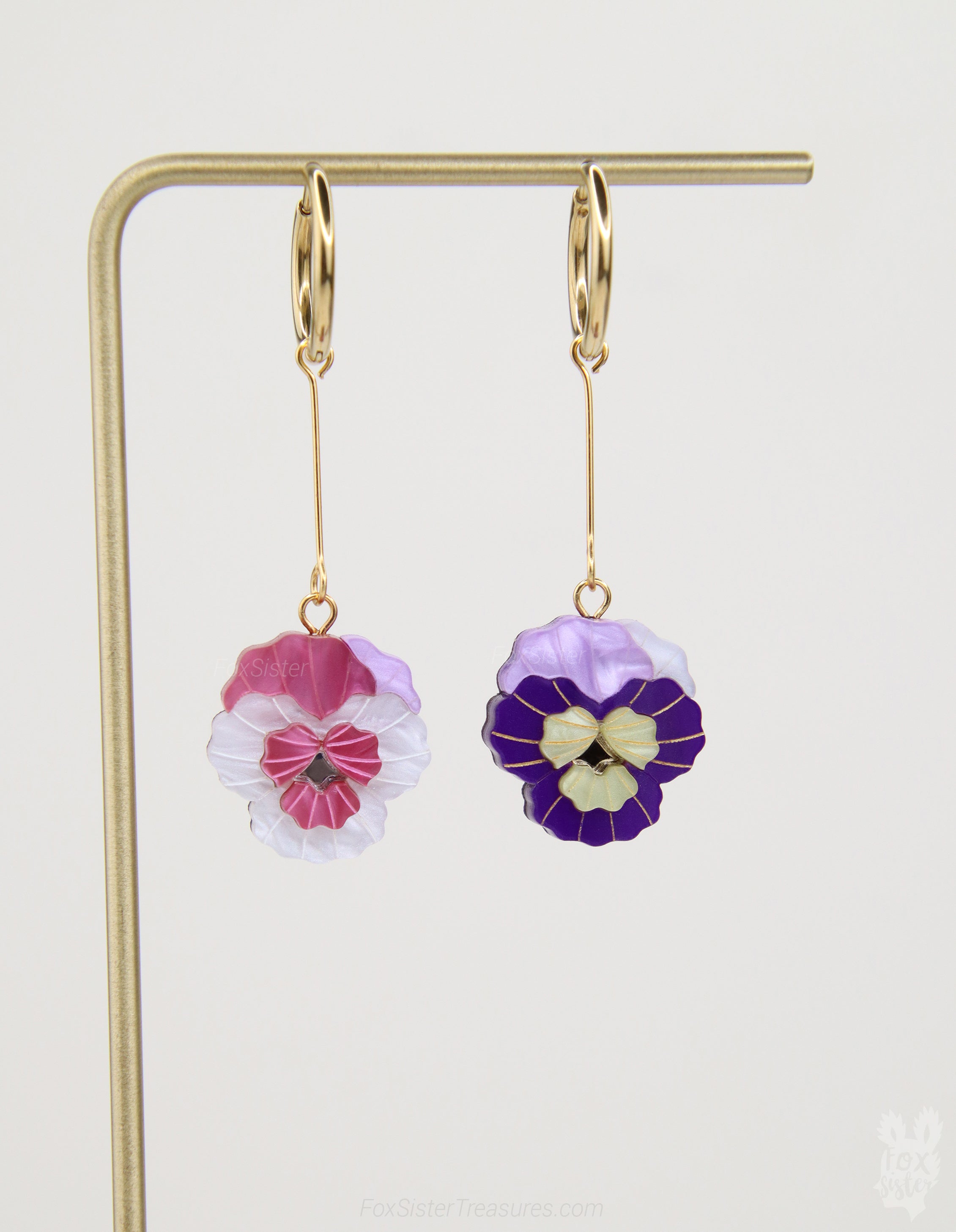Pansy Flowers – Mix & Match Drop Charm Earrings