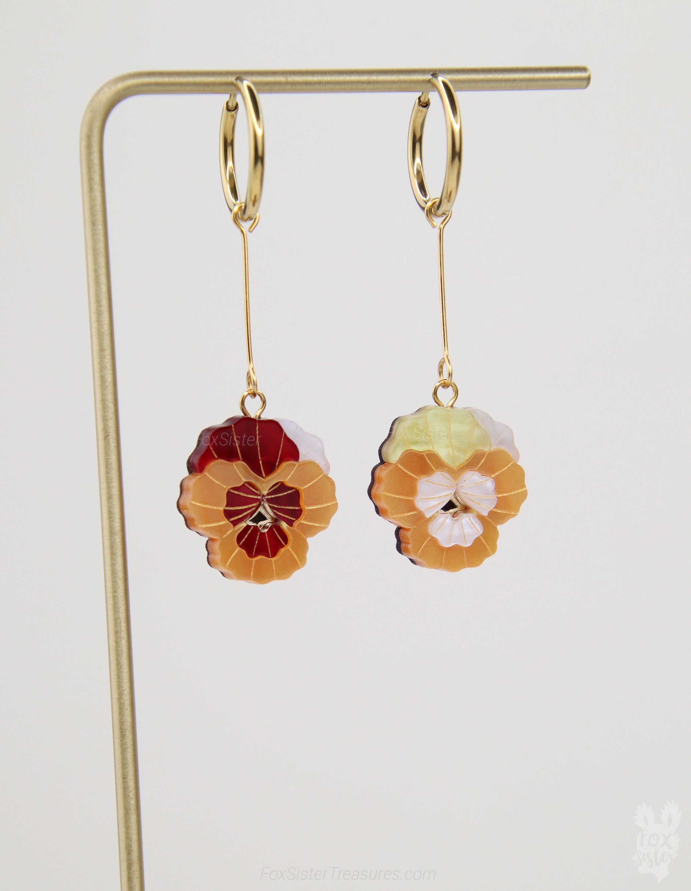 Pansy Flowers – Mix & Match Drop Charm Earrings