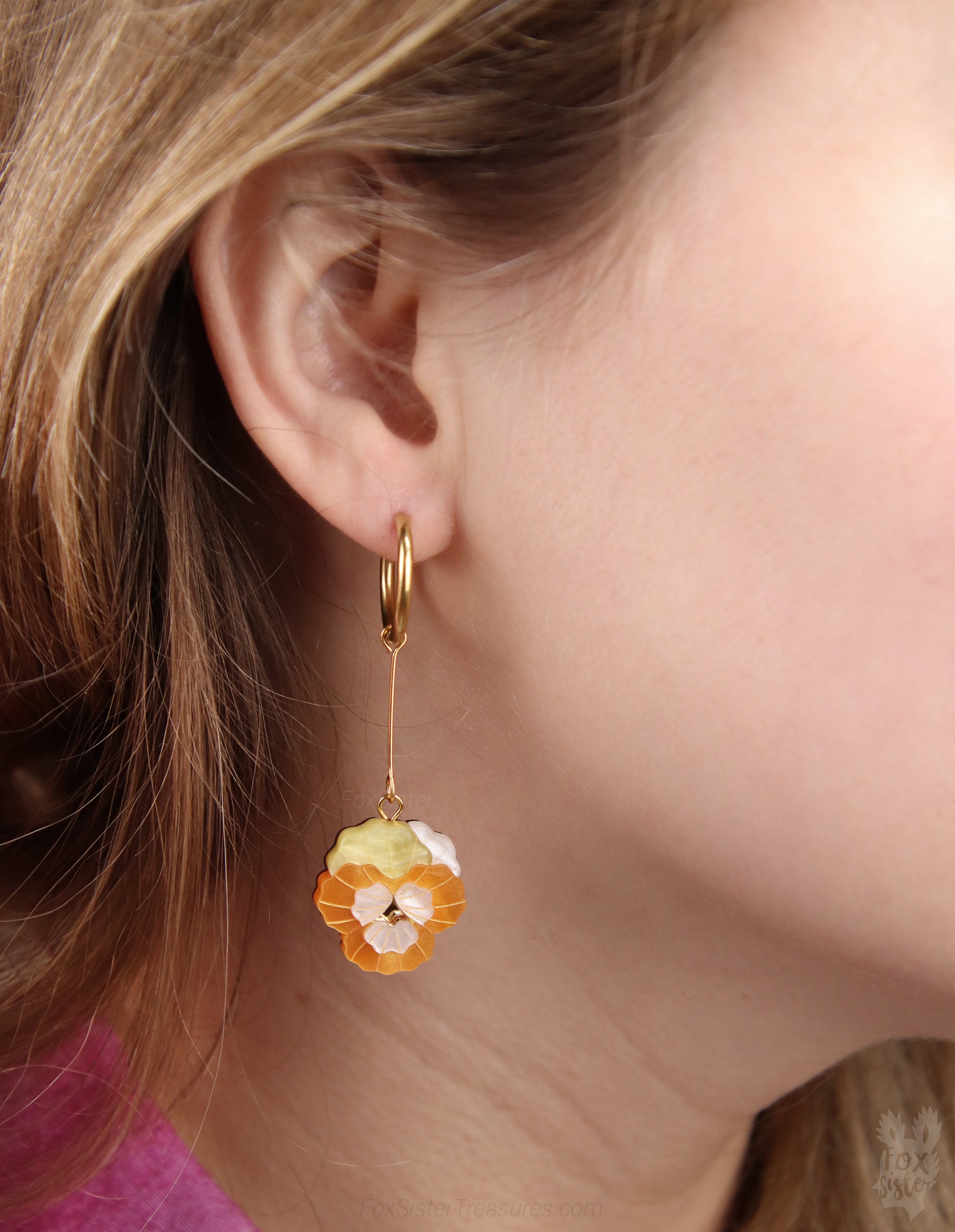 Pansy Flowers – Mix & Match Drop Charm Earrings