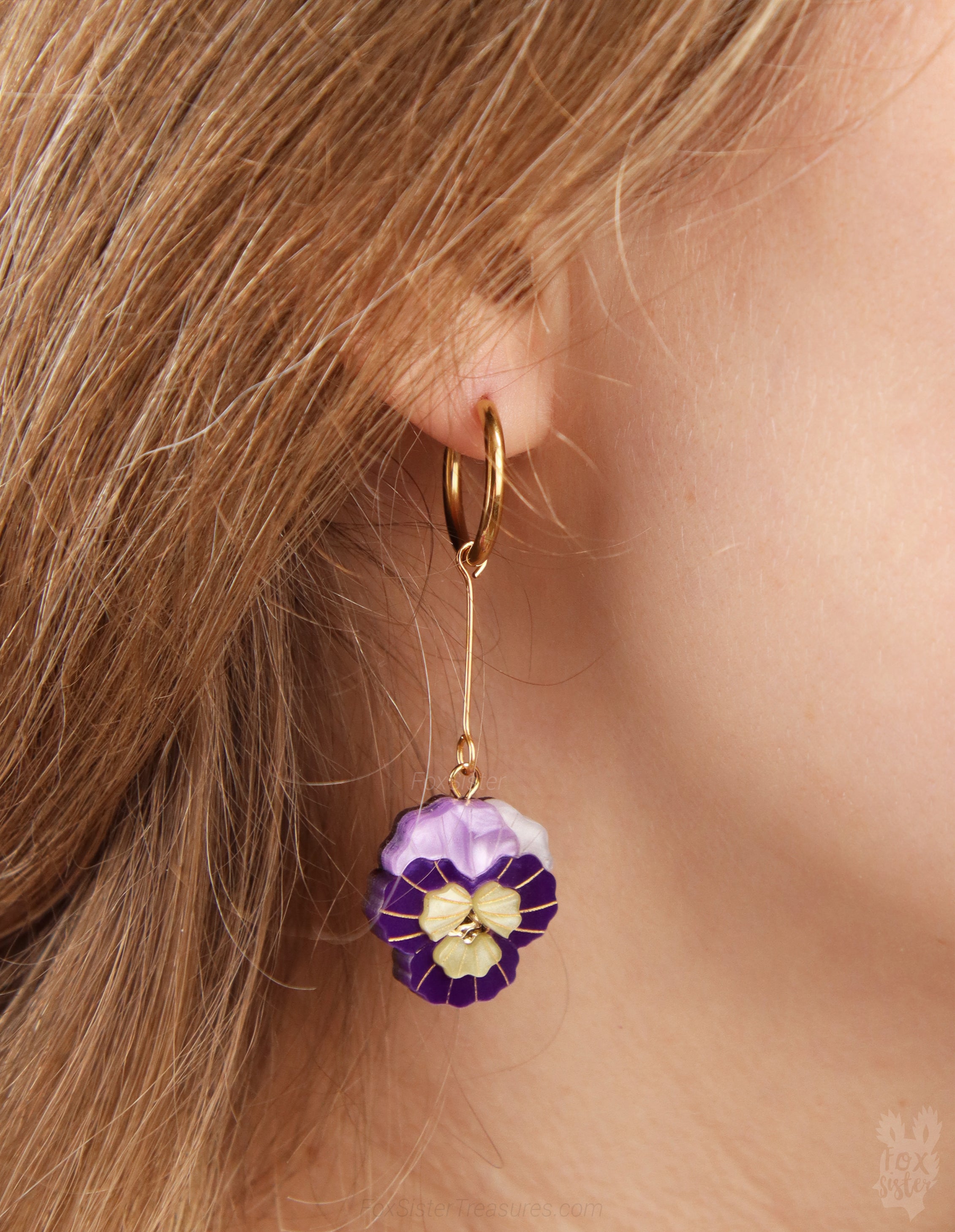 Pansy Flowers – Mix & Match Drop Charm Earrings