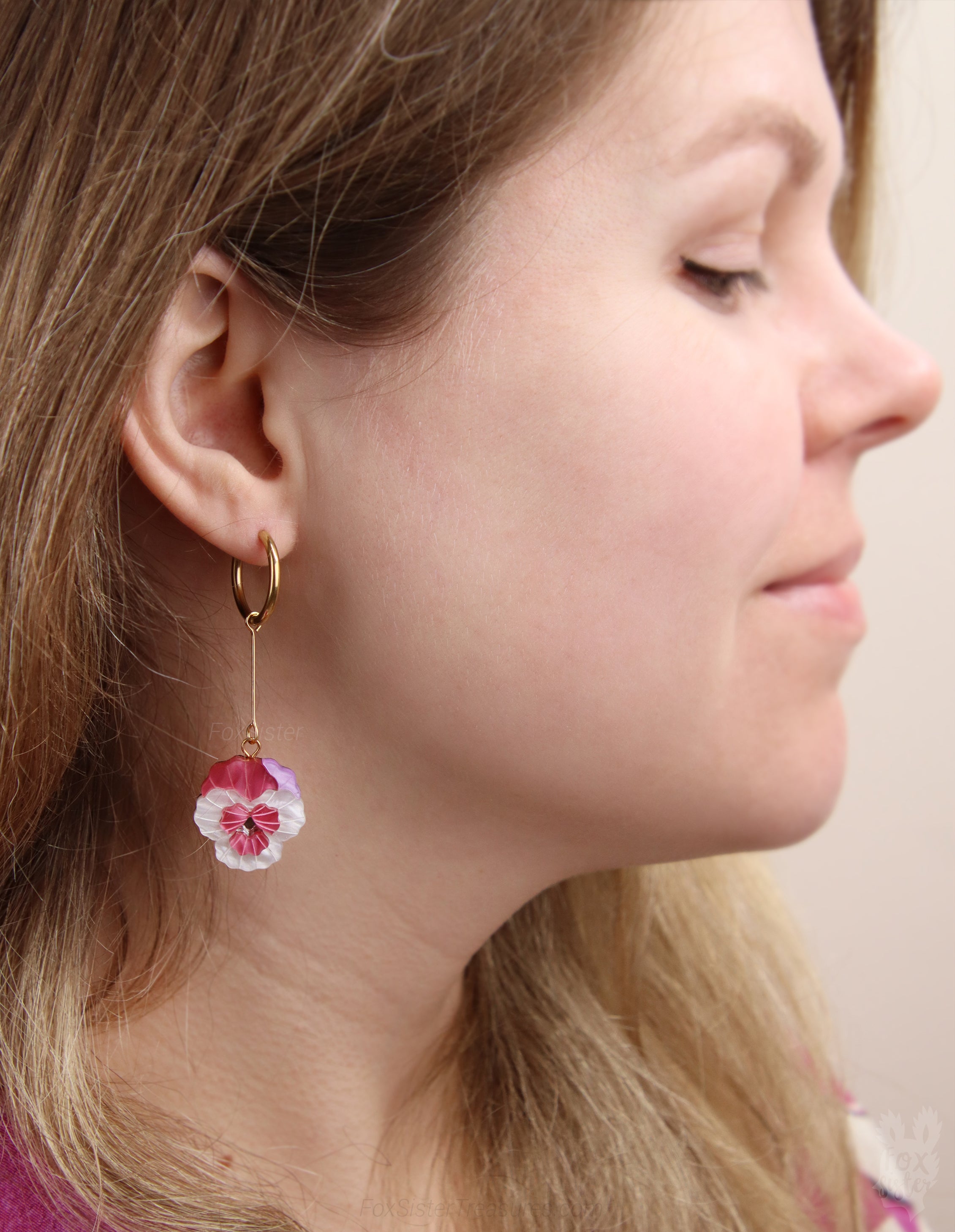 Pansy Flowers – Mix & Match Drop Charm Earrings