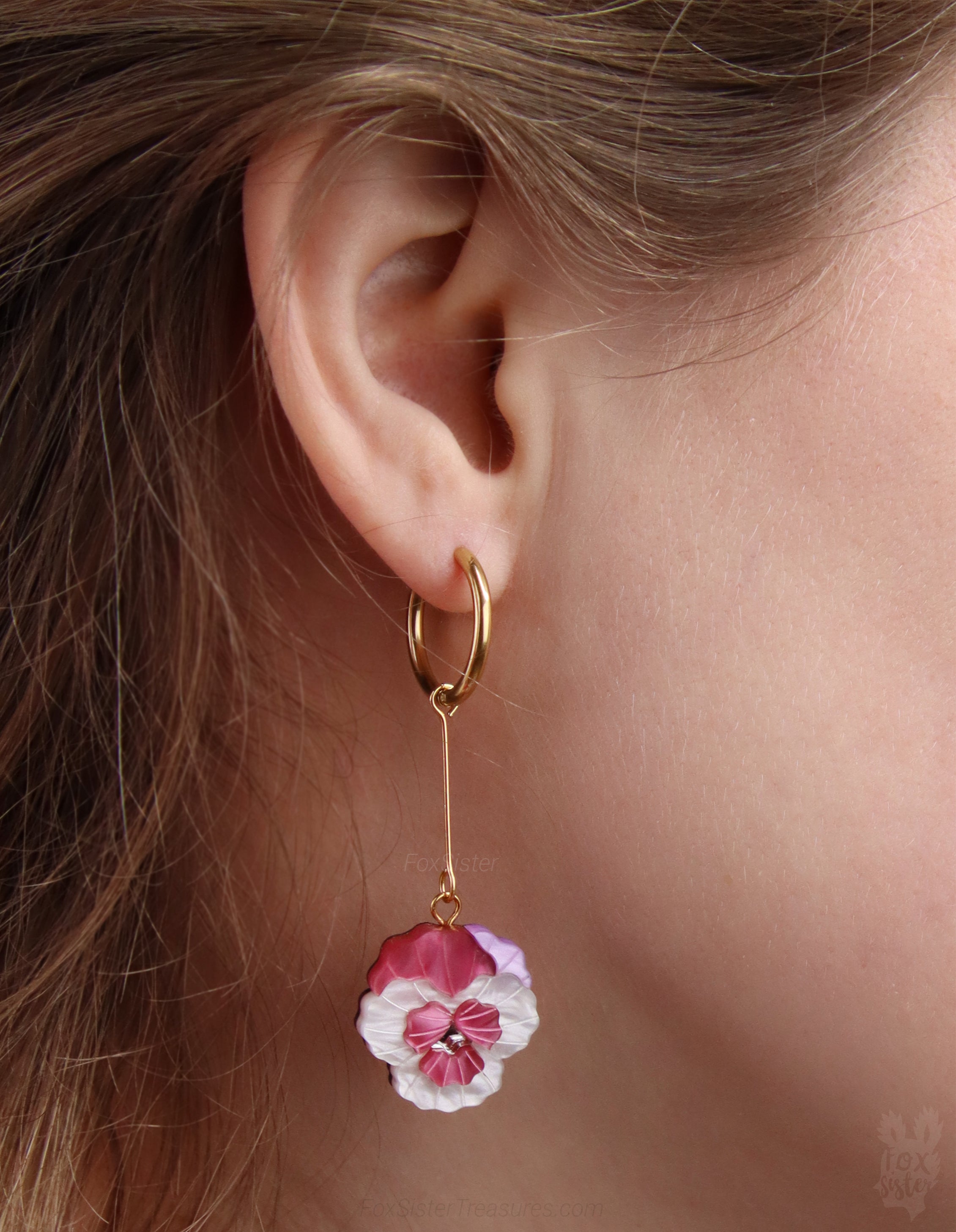 Pansy Flowers – Mix & Match Drop Charm Earrings