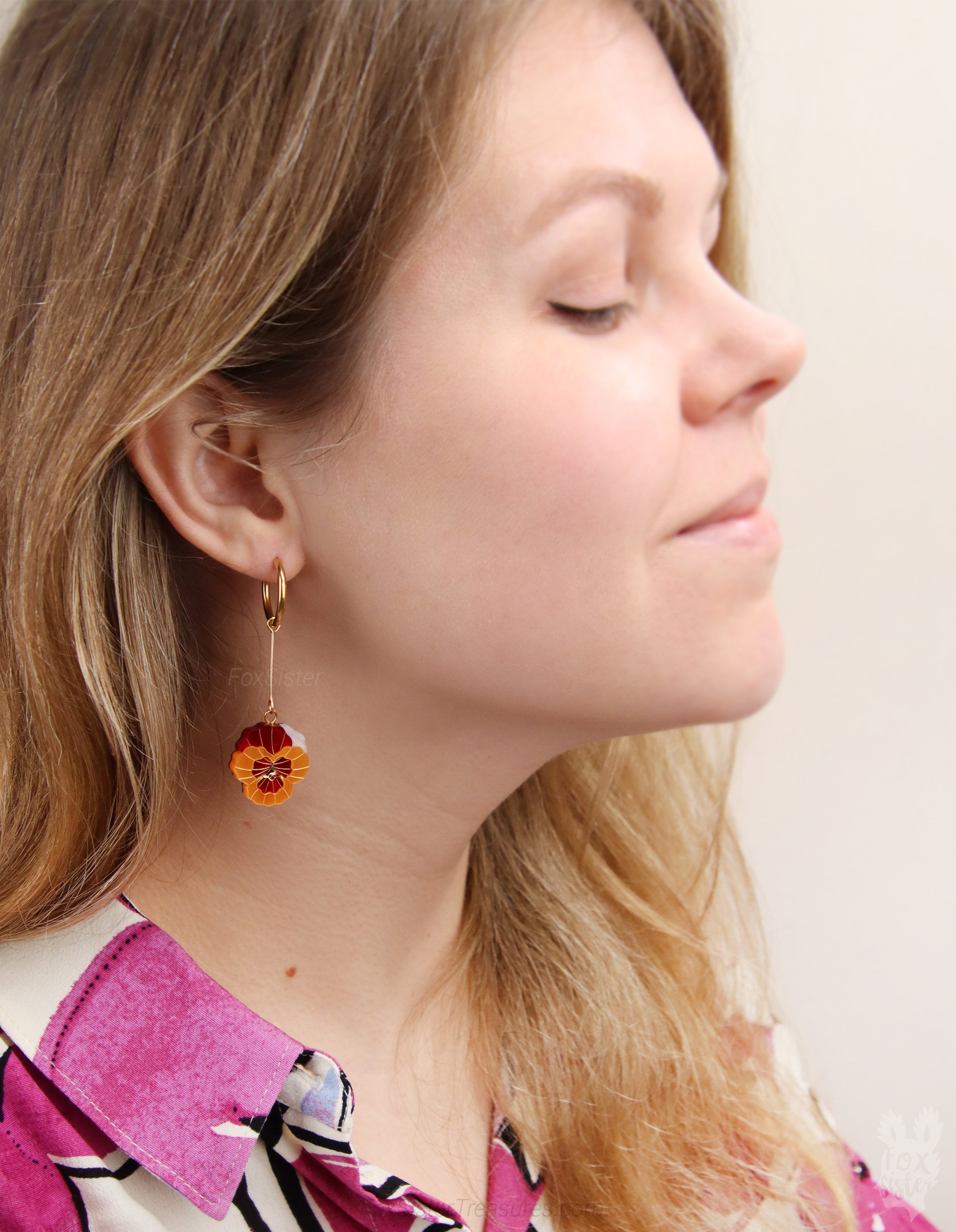 Pansy Flowers – Mix & Match Drop Charm Earrings