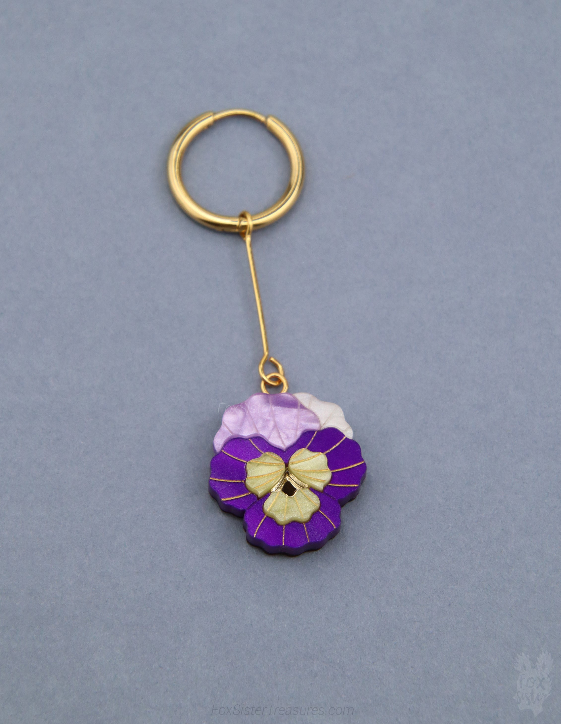 Pansy Flowers – Mix & Match Drop Charm Earrings
