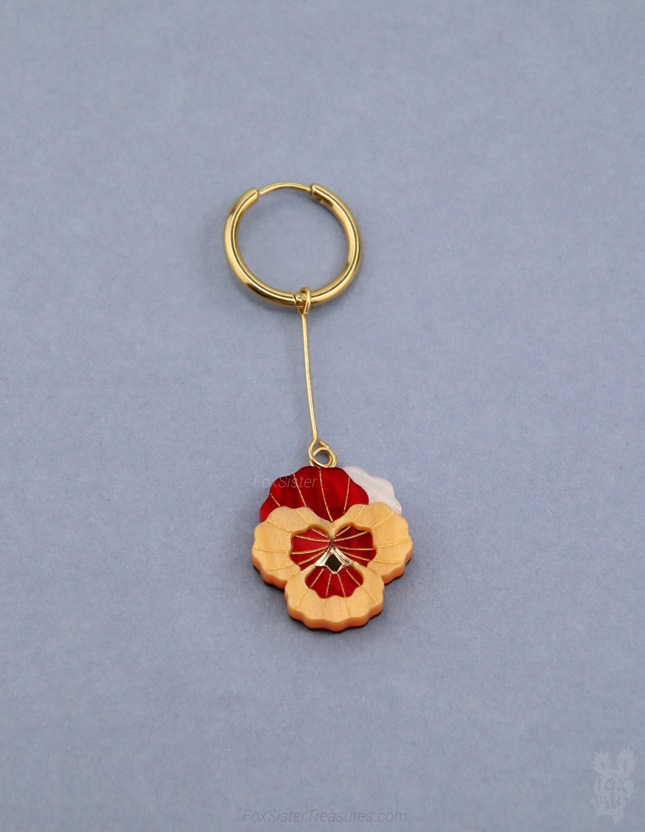 Pansy Flowers – Mix & Match Drop Charm Earrings