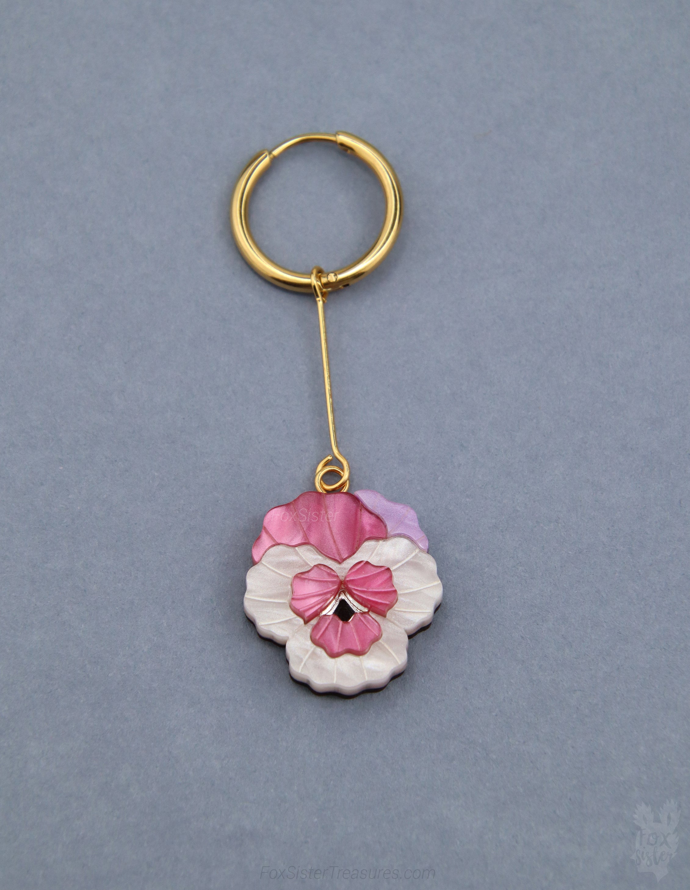 Pansy Flowers – Mix & Match Drop Charm Earrings