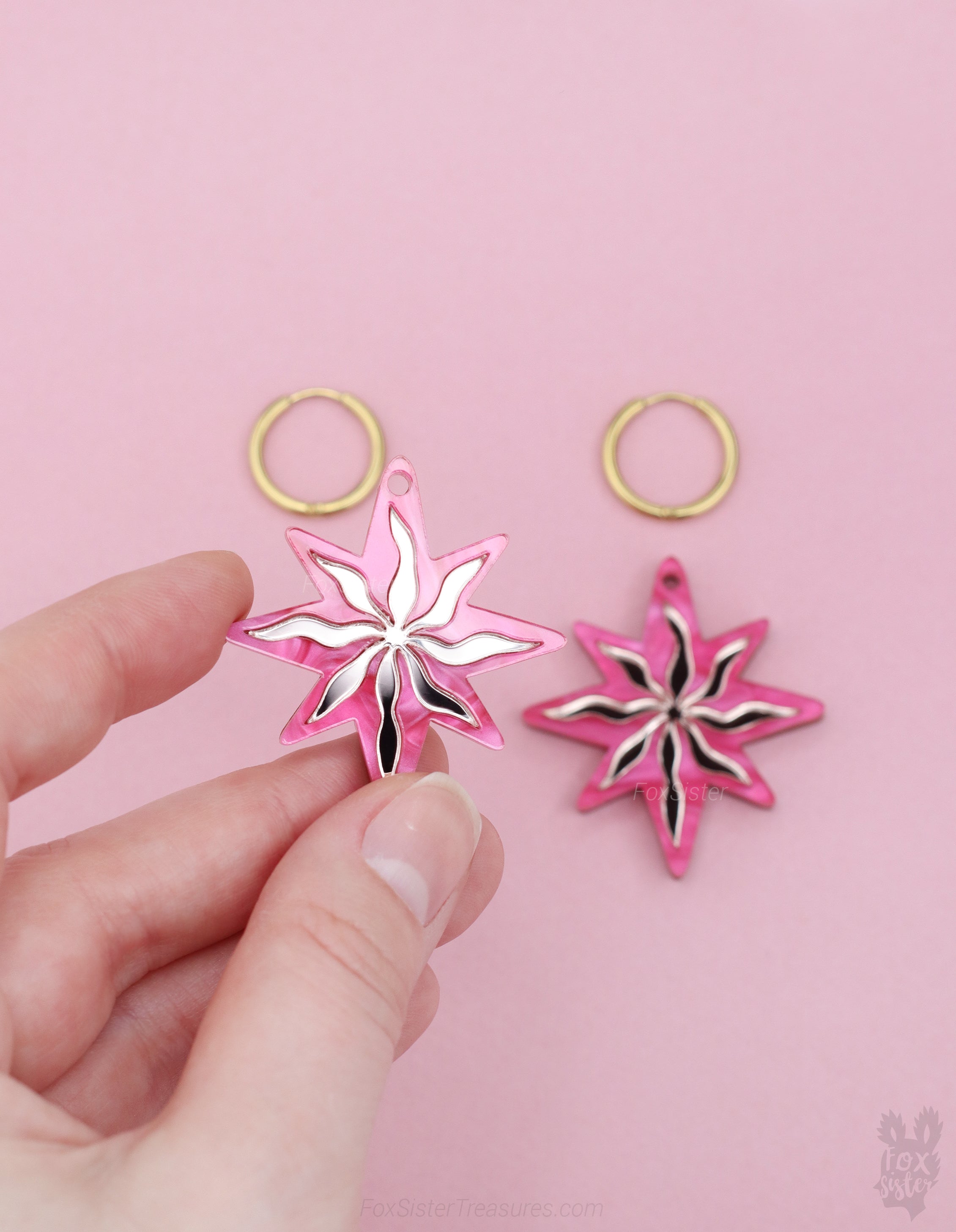 Large Pink Stars - Hoop Earrings