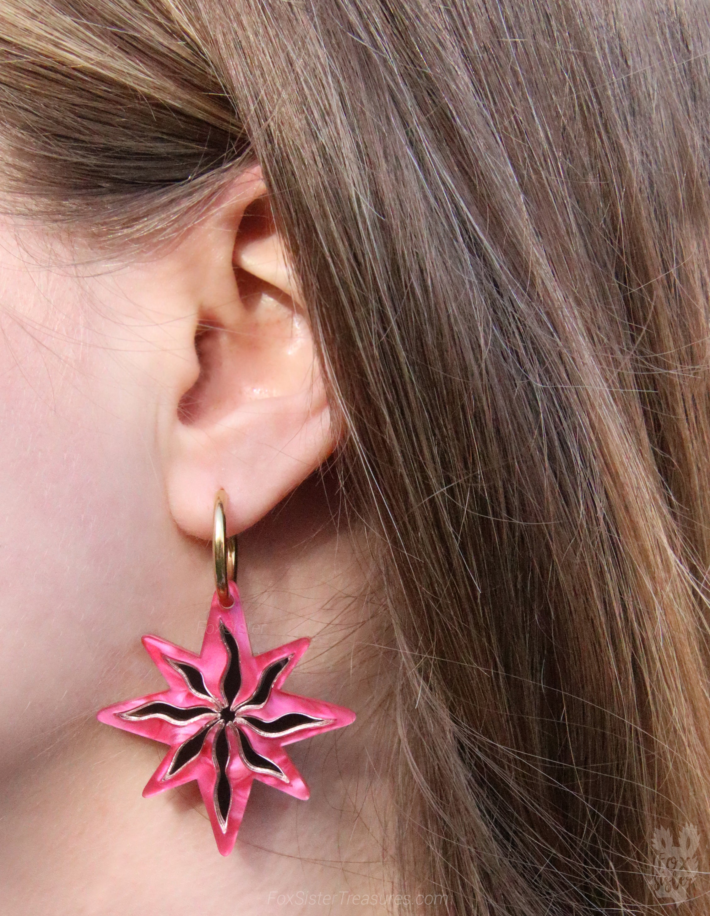 Large Pink Stars - Hoop Earrings