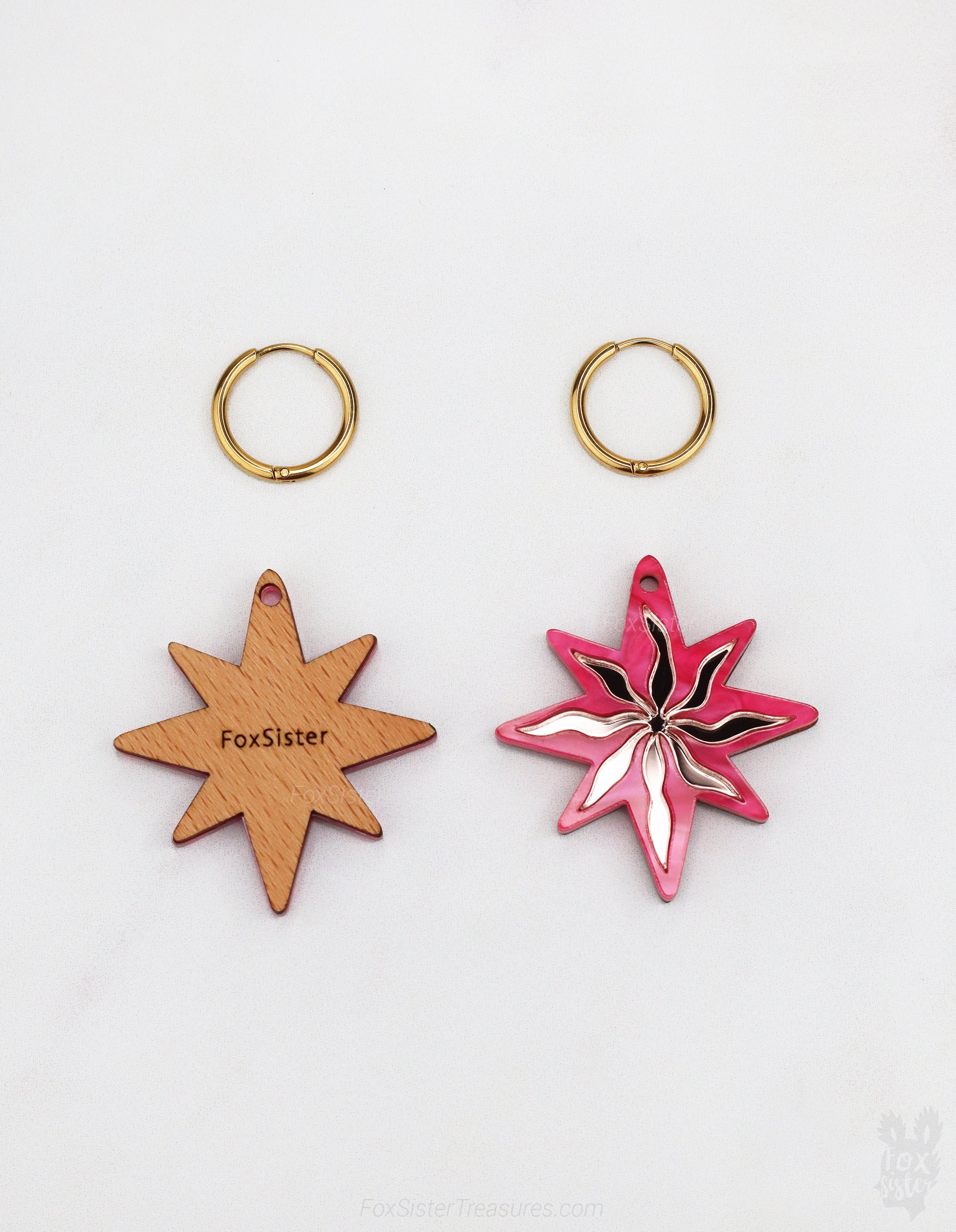 Large Pink Stars - Hoop Earrings