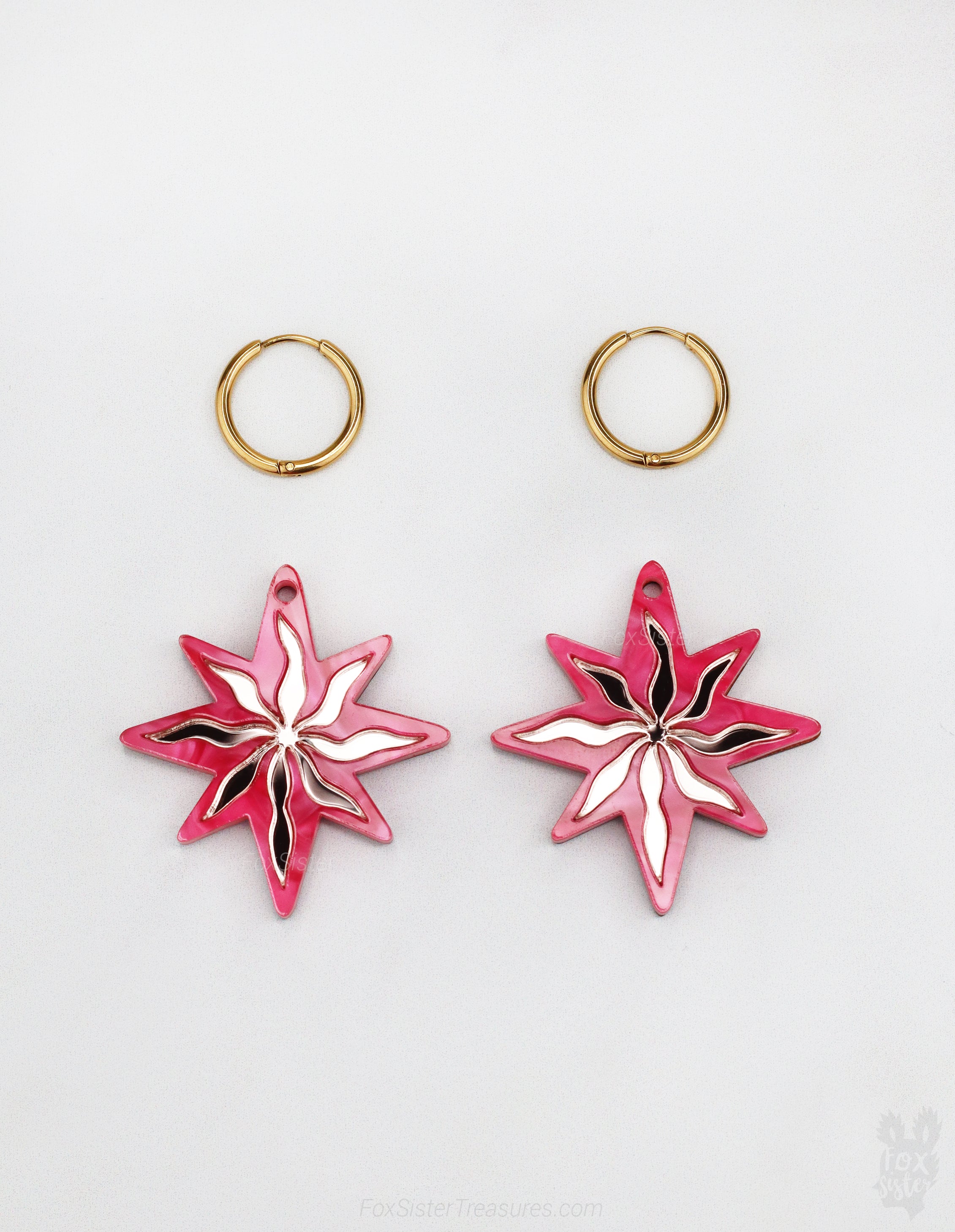 Large Pink Stars - Hoop Earrings