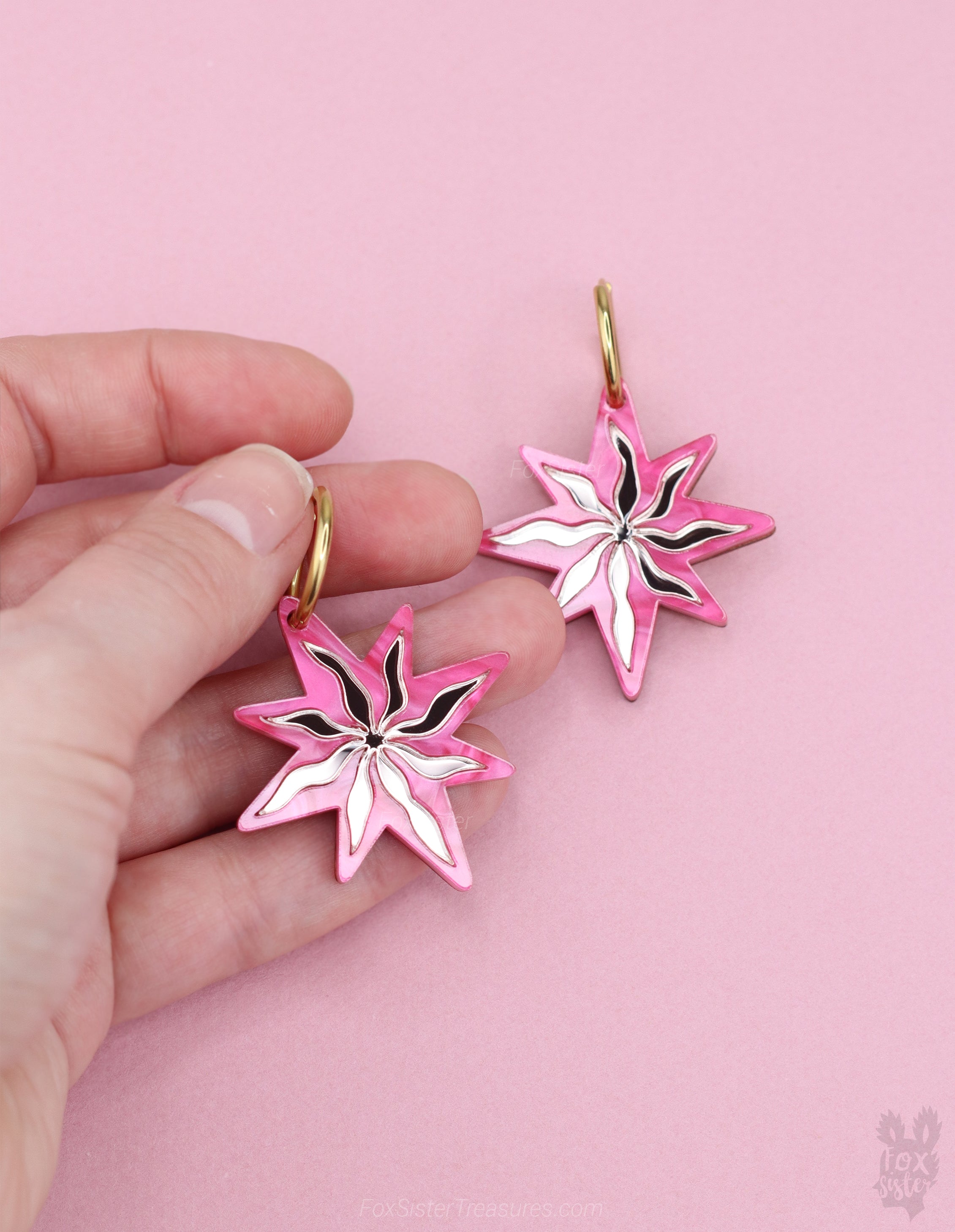 Large Pink Stars - Hoop Earrings