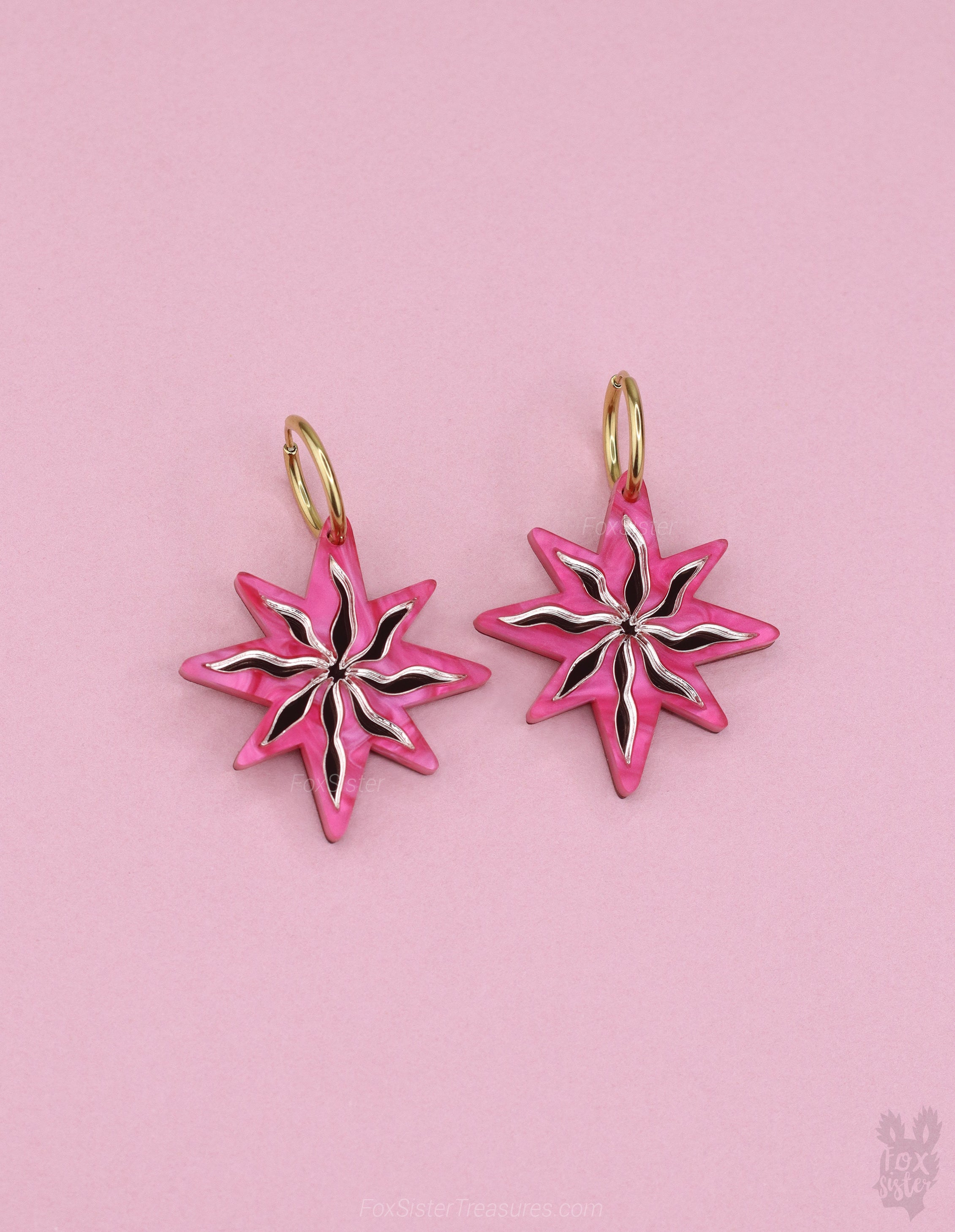 Large Pink Stars - Hoop Earrings