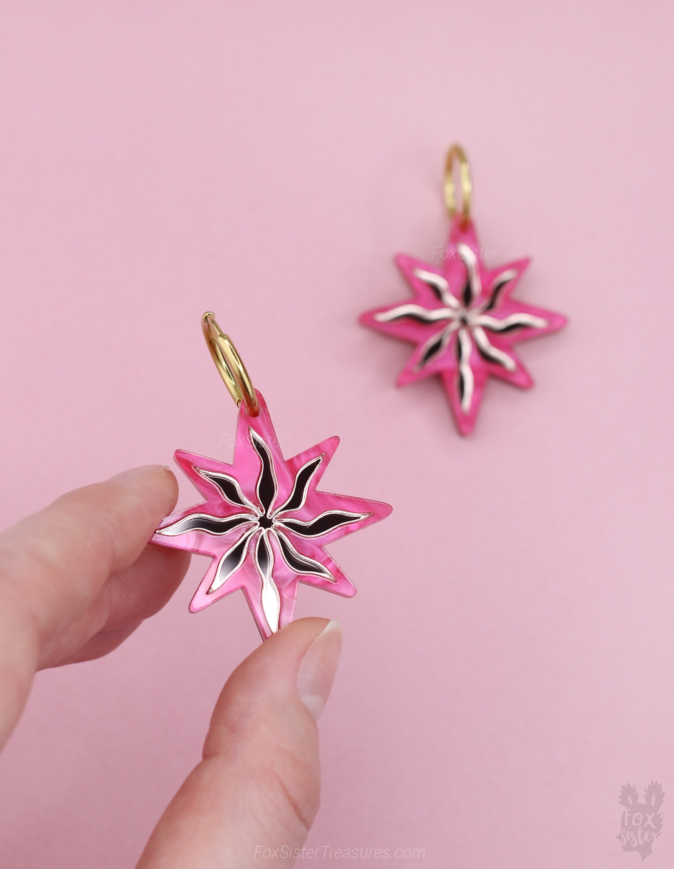Large Pink Stars - Hoop Earrings