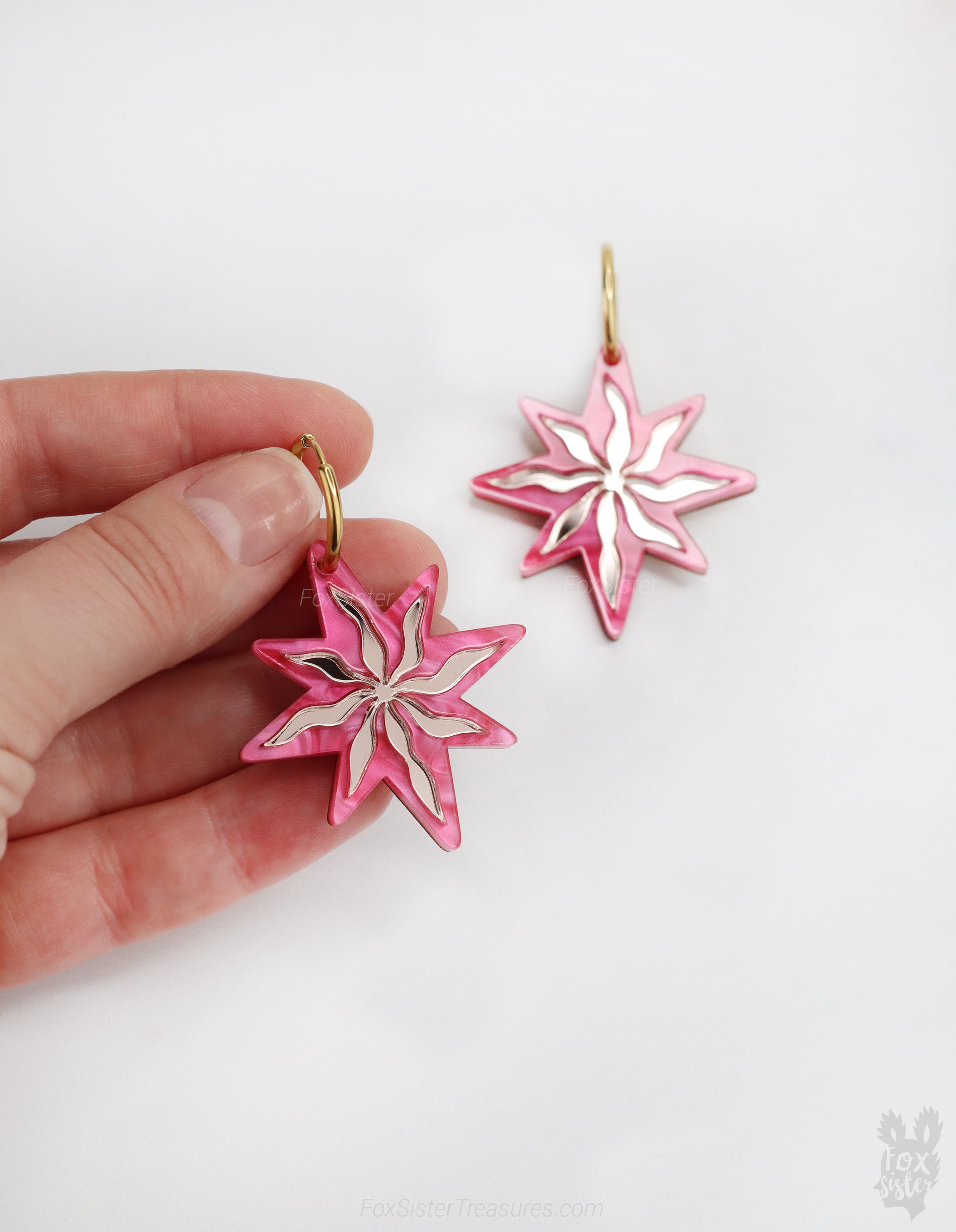 Large Pink Stars - Hoop Earrings