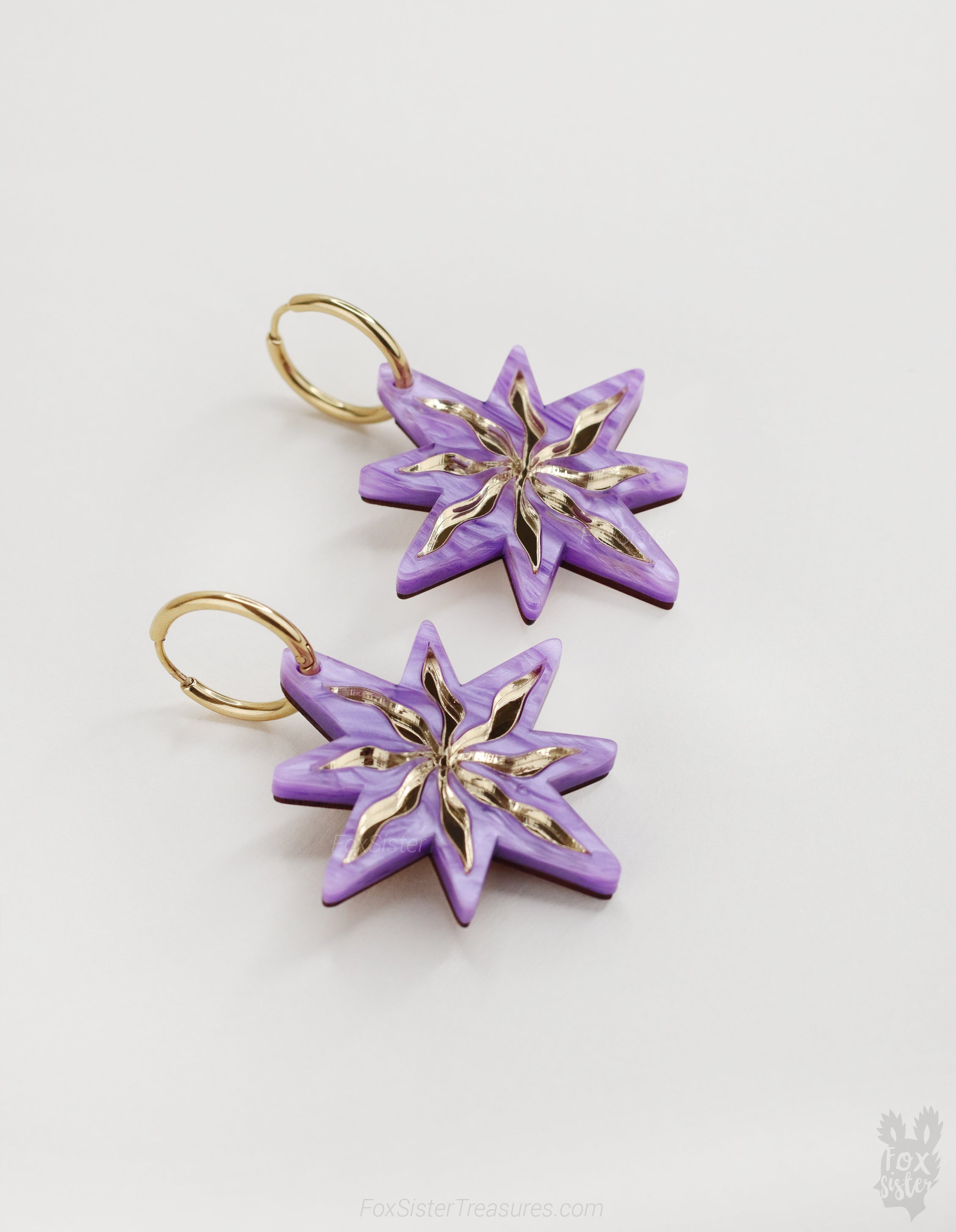 Large Purple Stars - Hoop Earrings