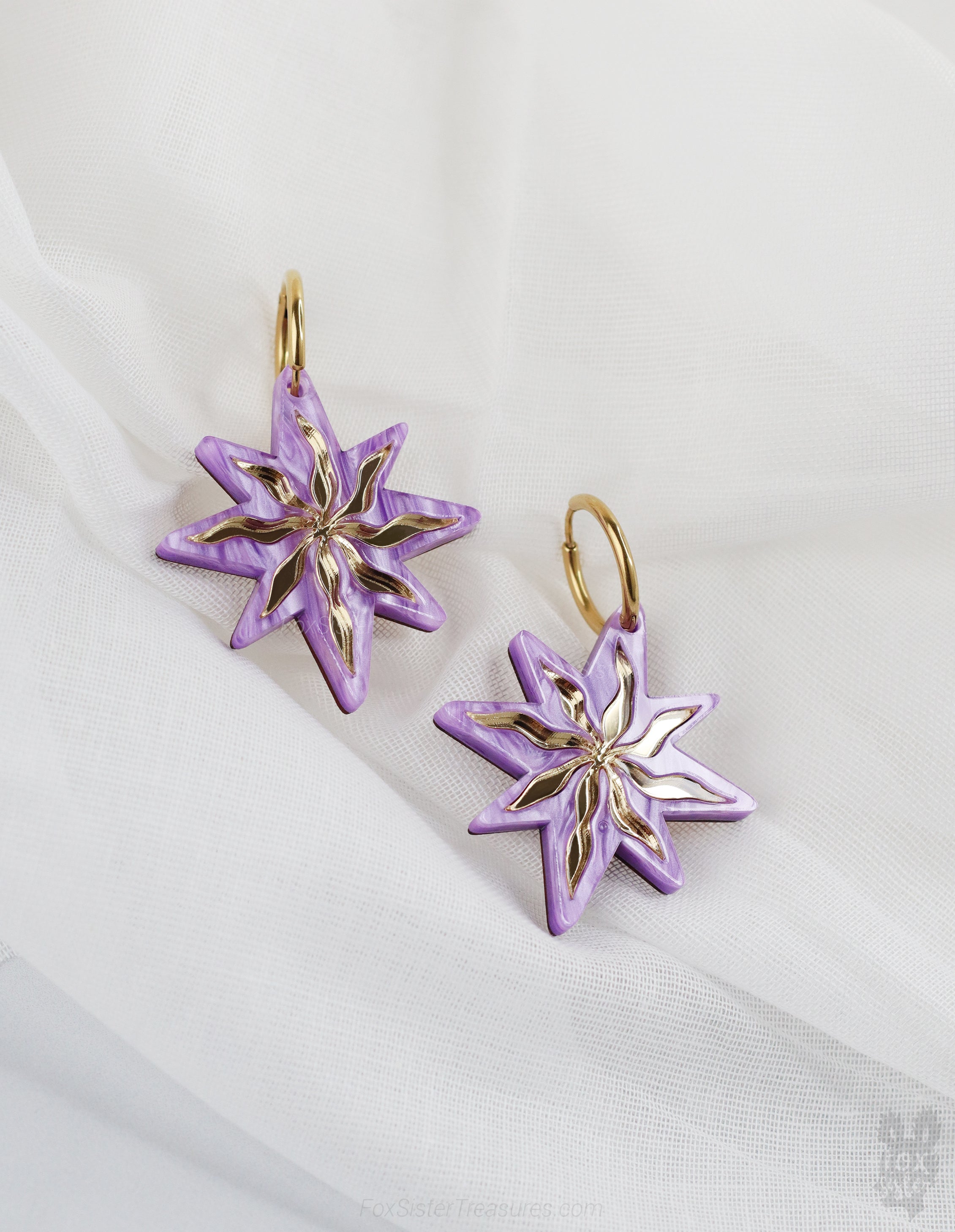 Large Purple Stars - Hoop Earrings
