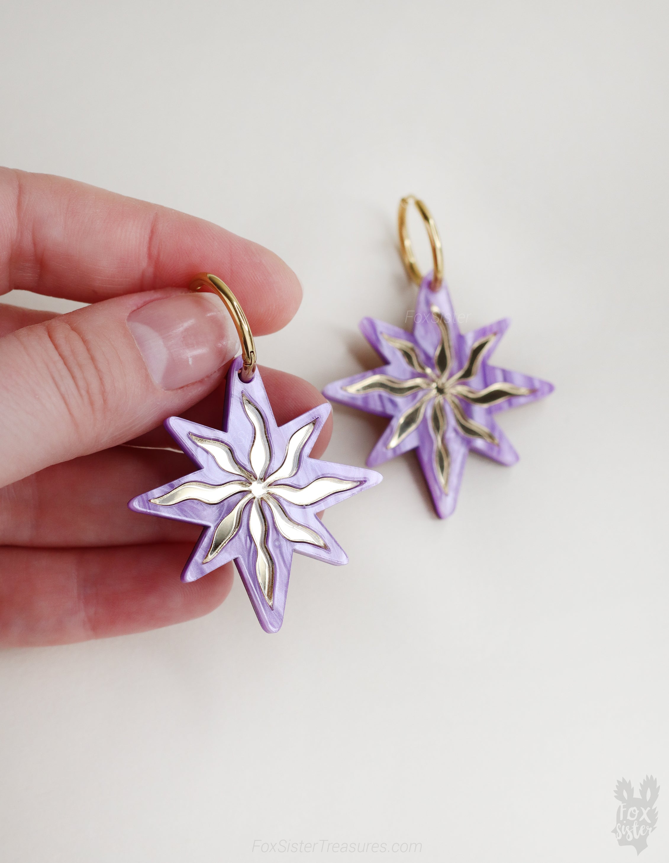Large Purple Stars - Hoop Earrings