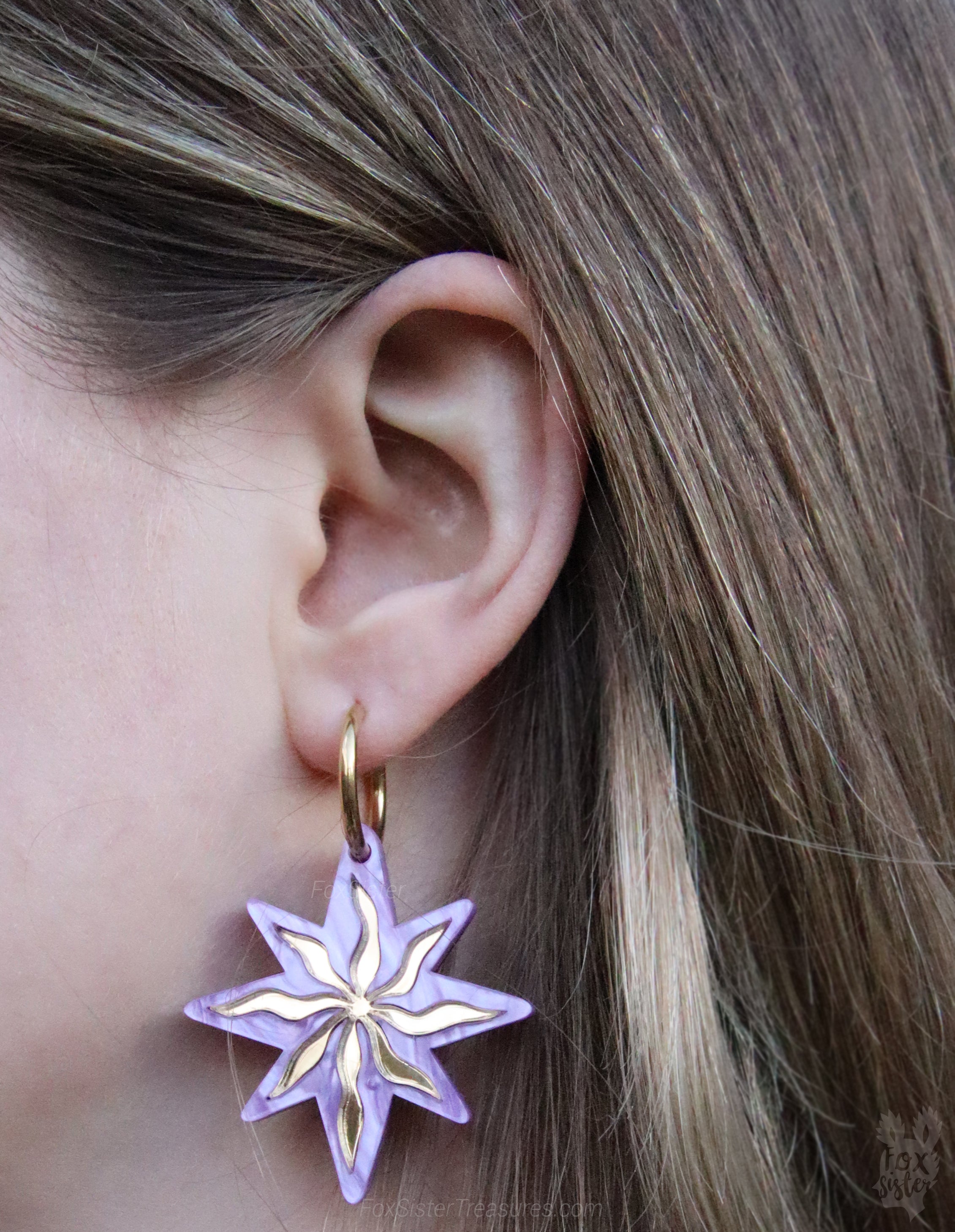 Large Purple Stars - Hoop Earrings