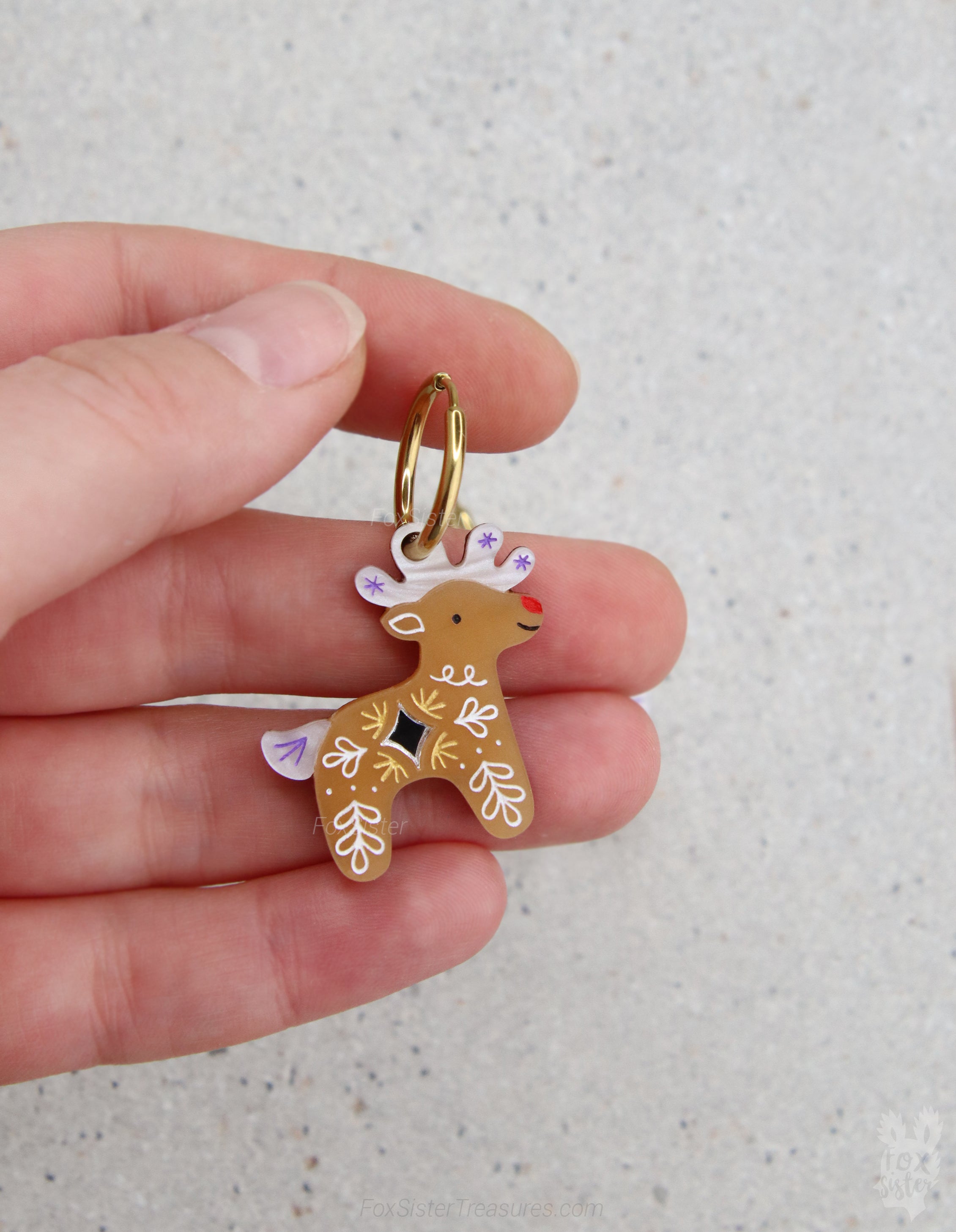 Gingerbread Reindeer - Hoop Earrings