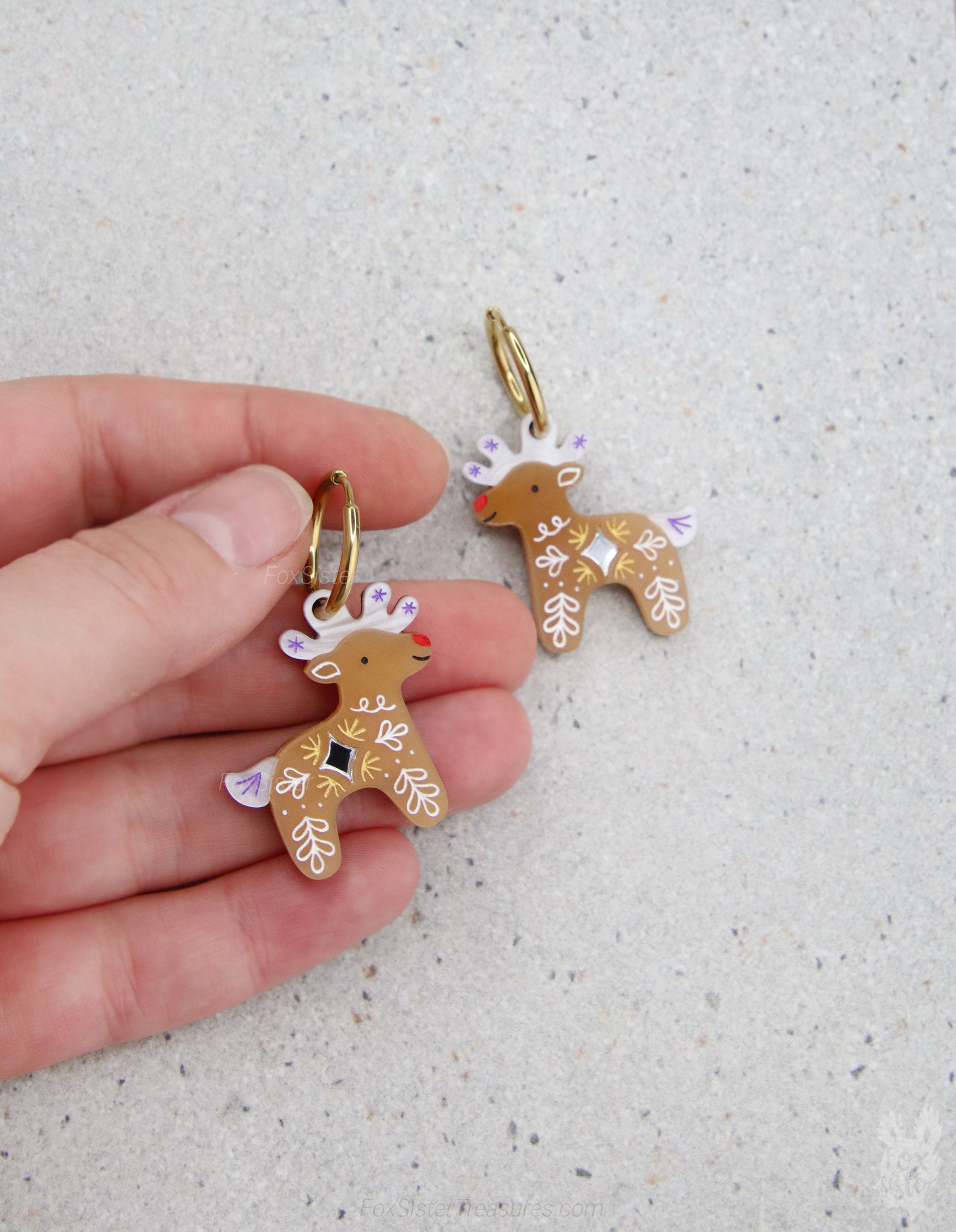 Gingerbread Reindeer - Hoop Earrings