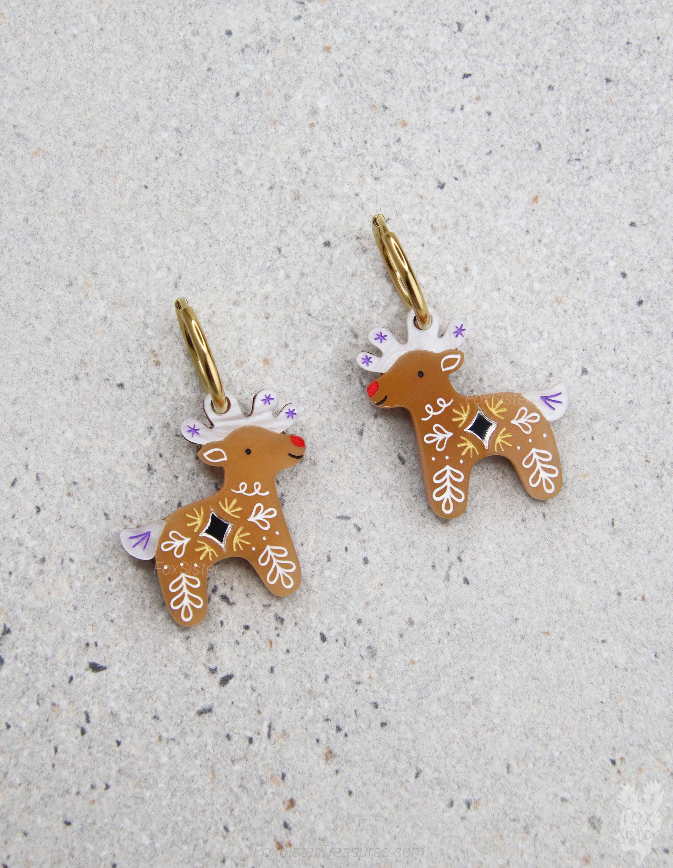 Gingerbread Reindeer - Hoop Earrings