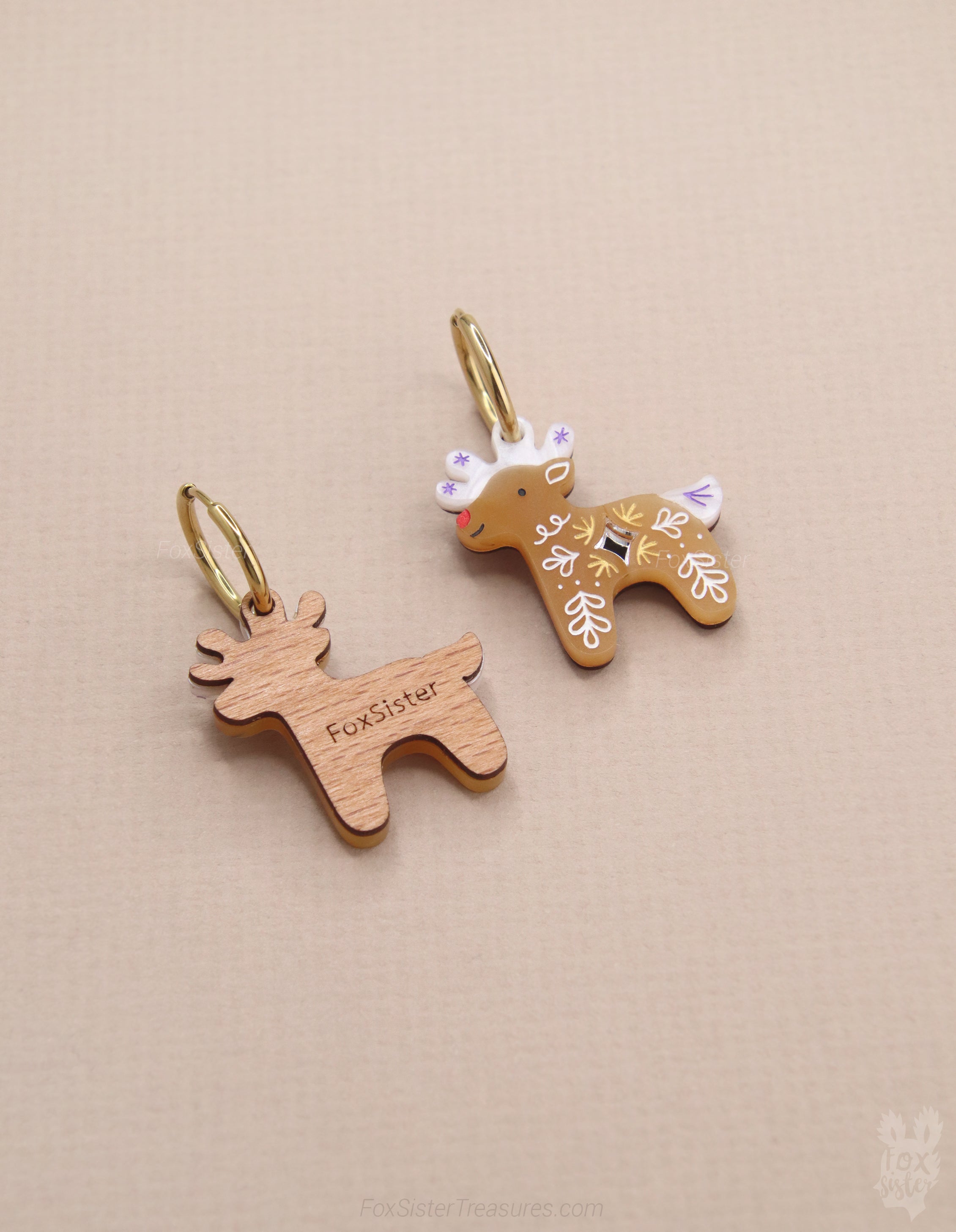 Gingerbread Reindeer - Hoop Earrings