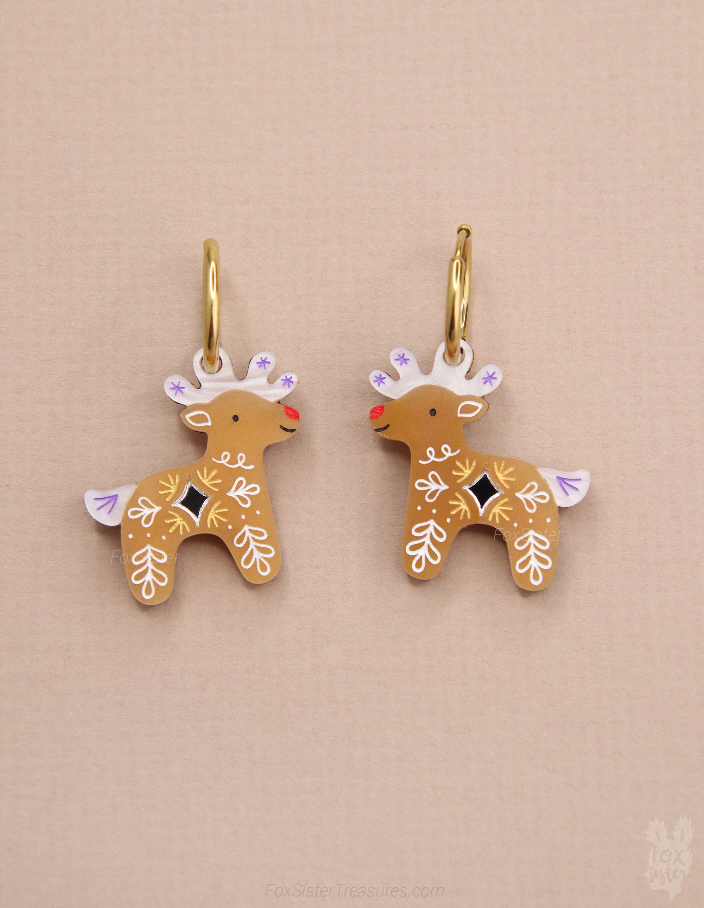 Gingerbread Reindeer - Hoop Earrings
