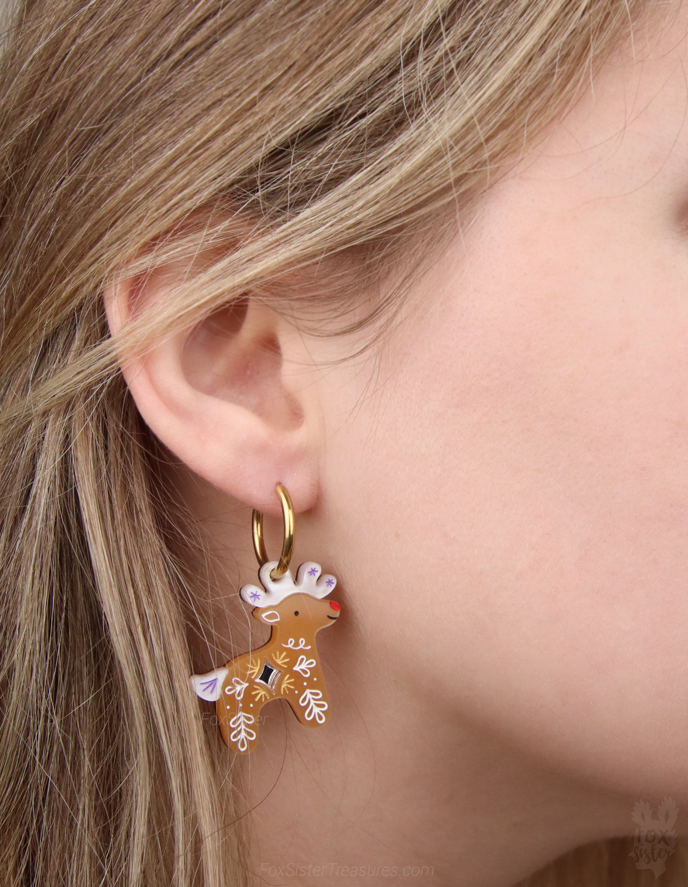 Gingerbread Reindeer - Hoop Earrings