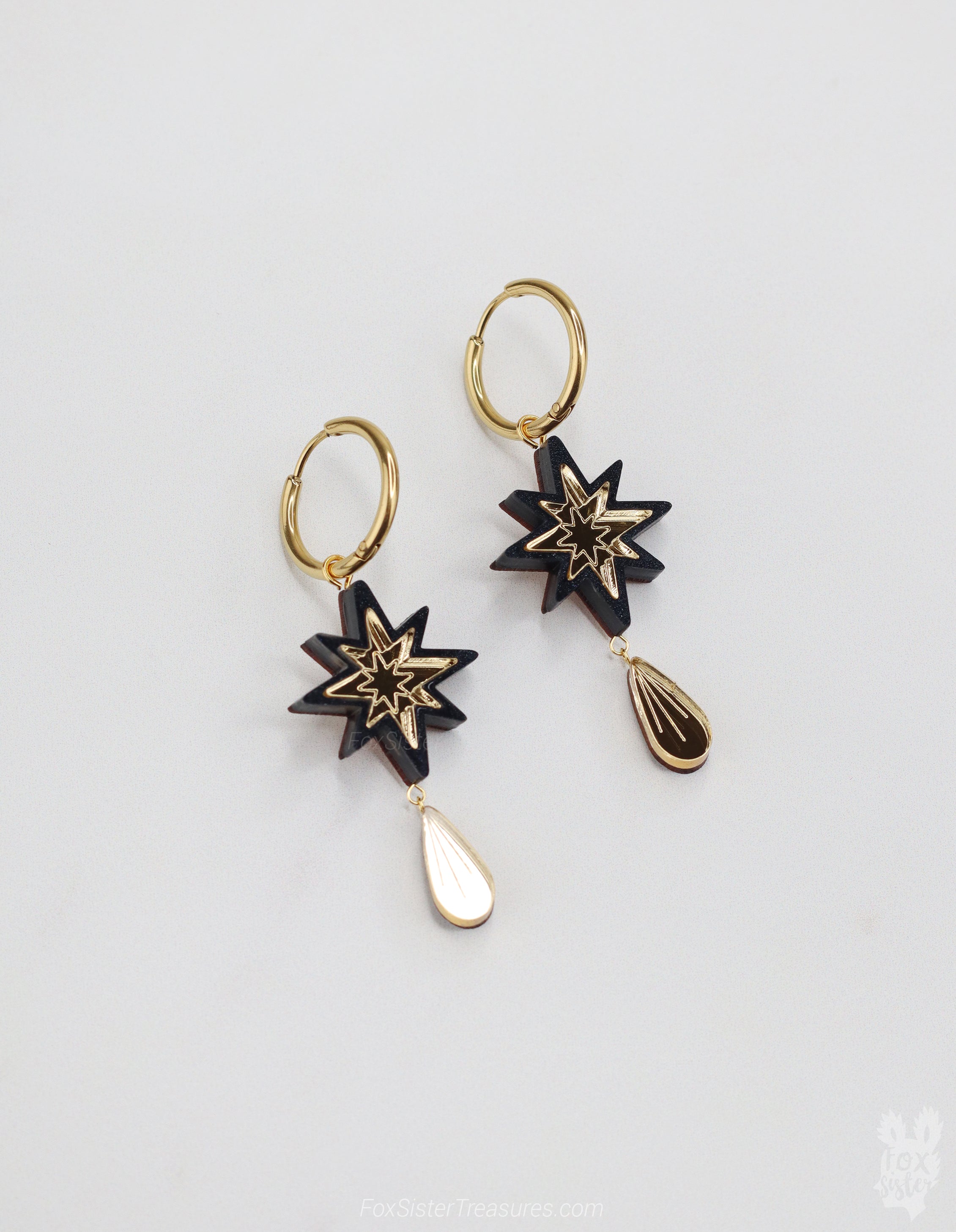 Small Black Stars - Hoop Earrings