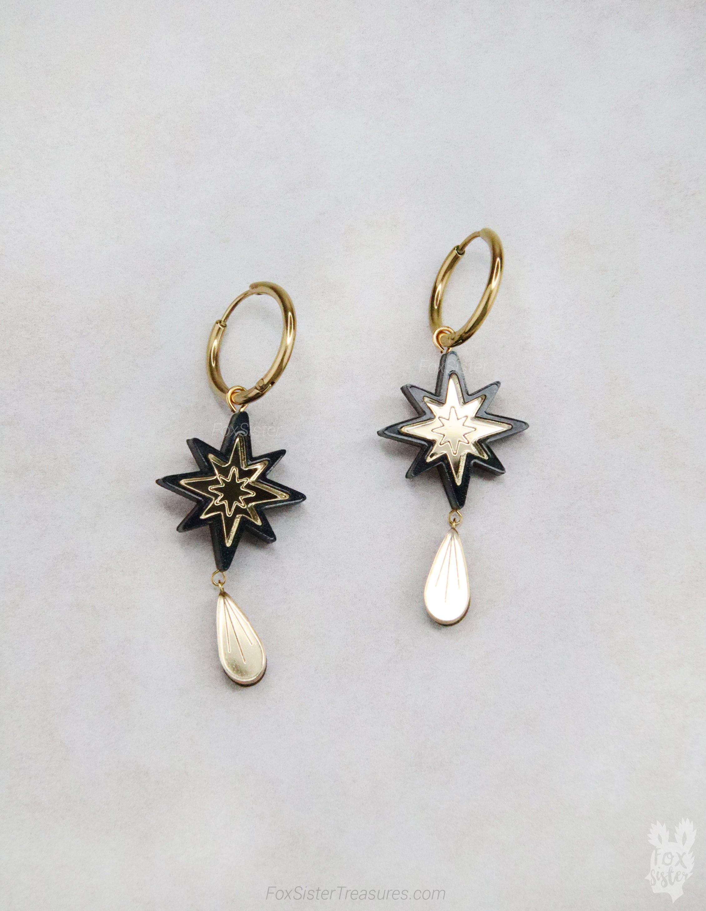 Small Black Stars - Hoop Earrings