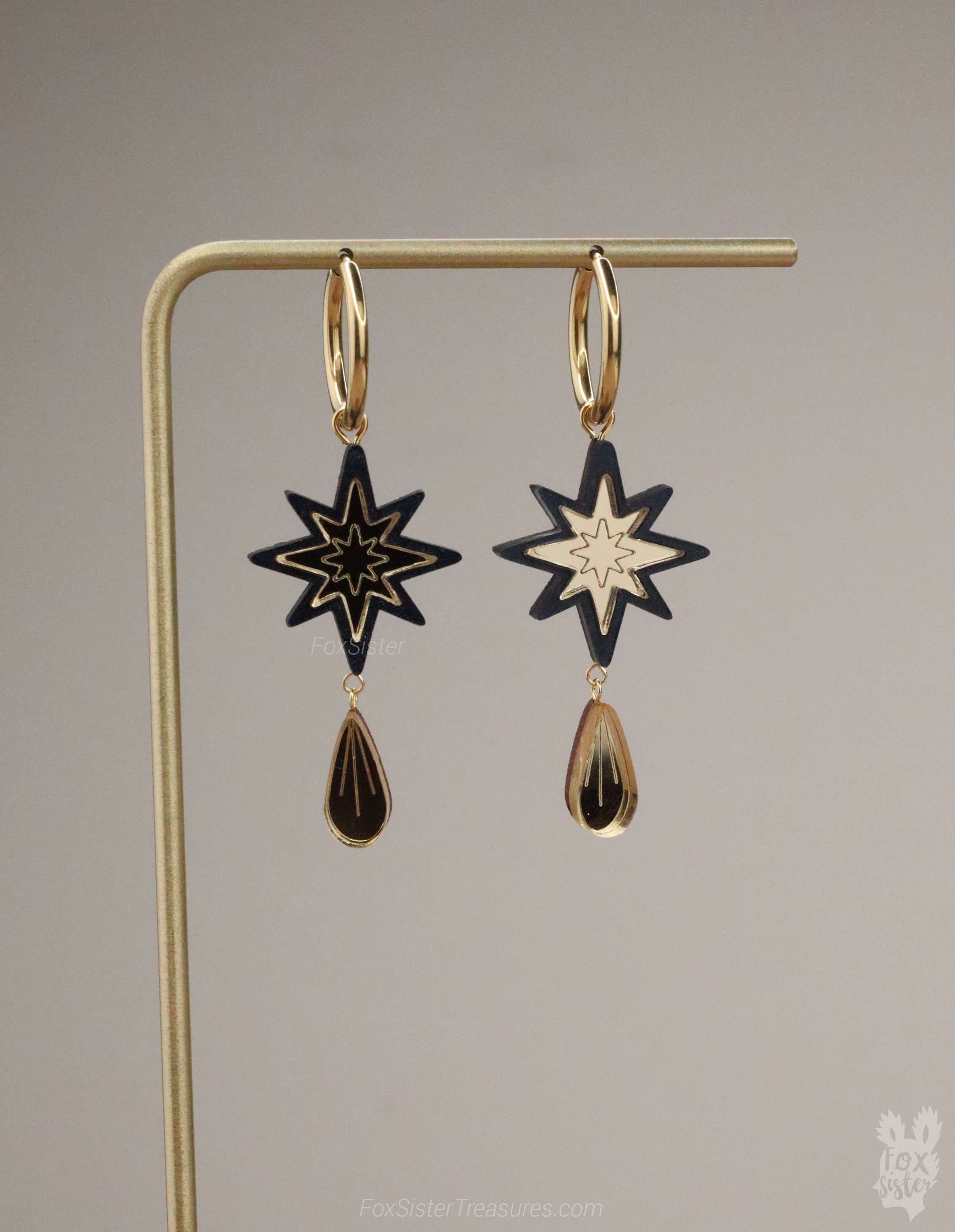 Small Black Stars - Hoop Earrings