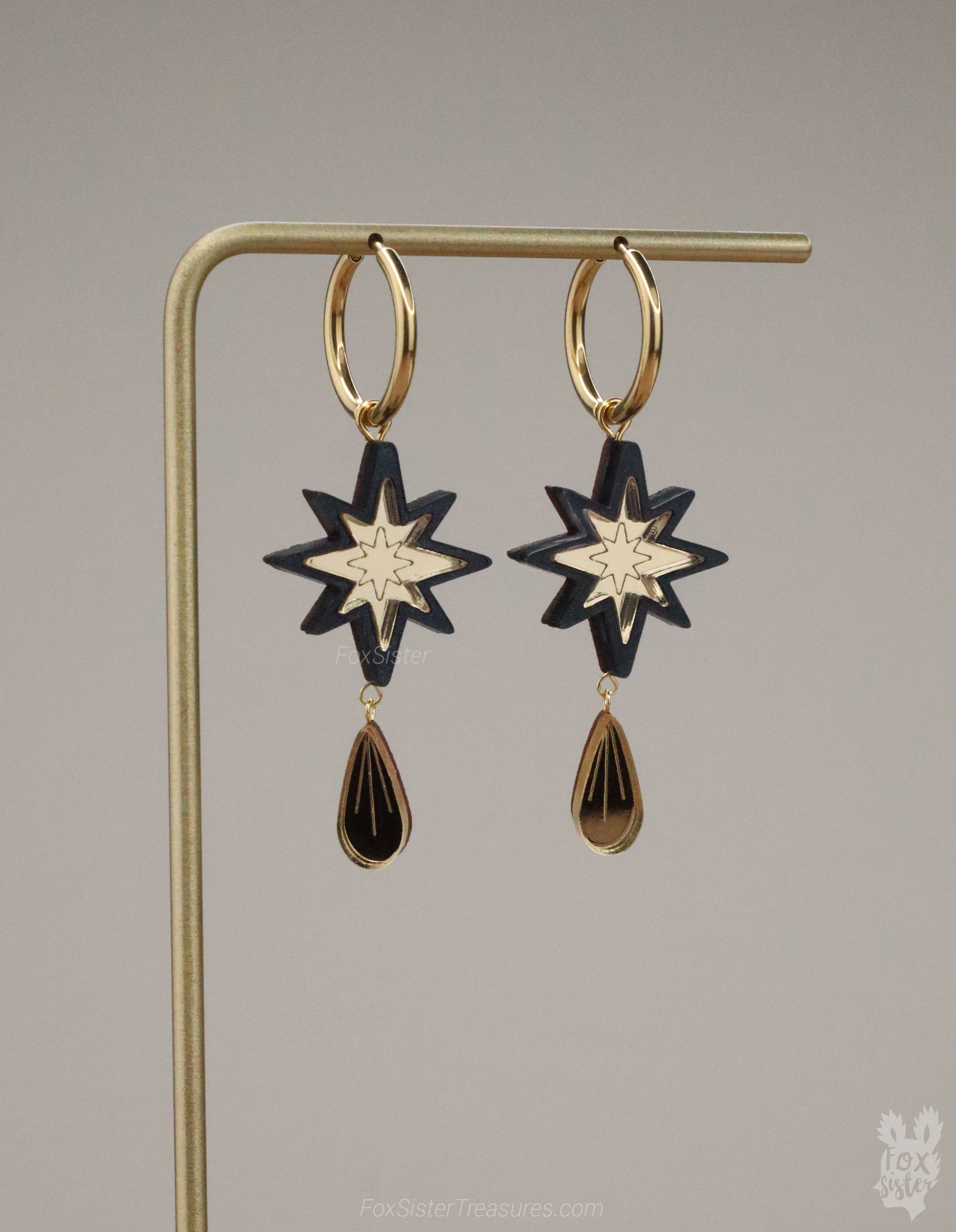Small Black Stars - Hoop Earrings