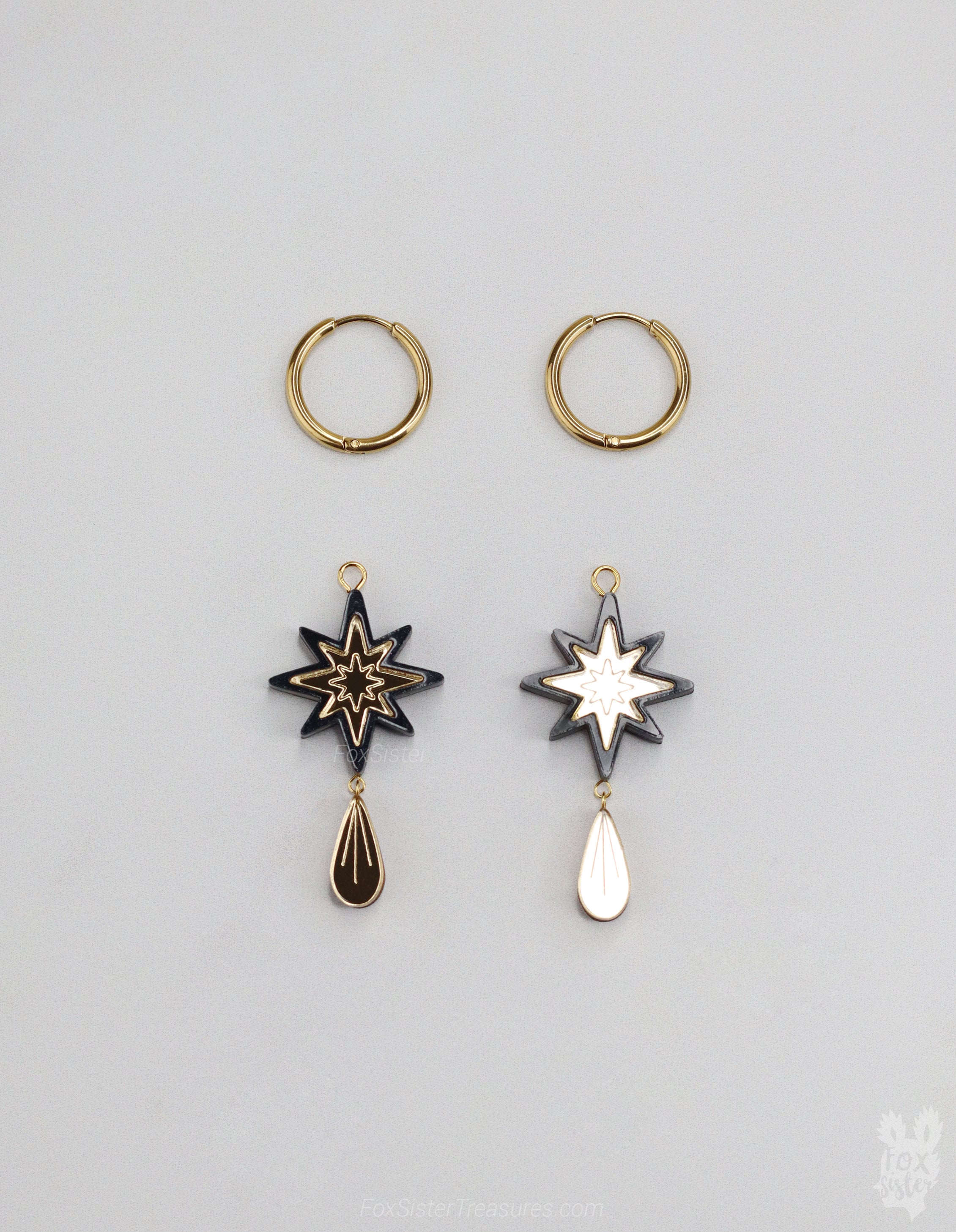 Small Black Stars - Hoop Earrings