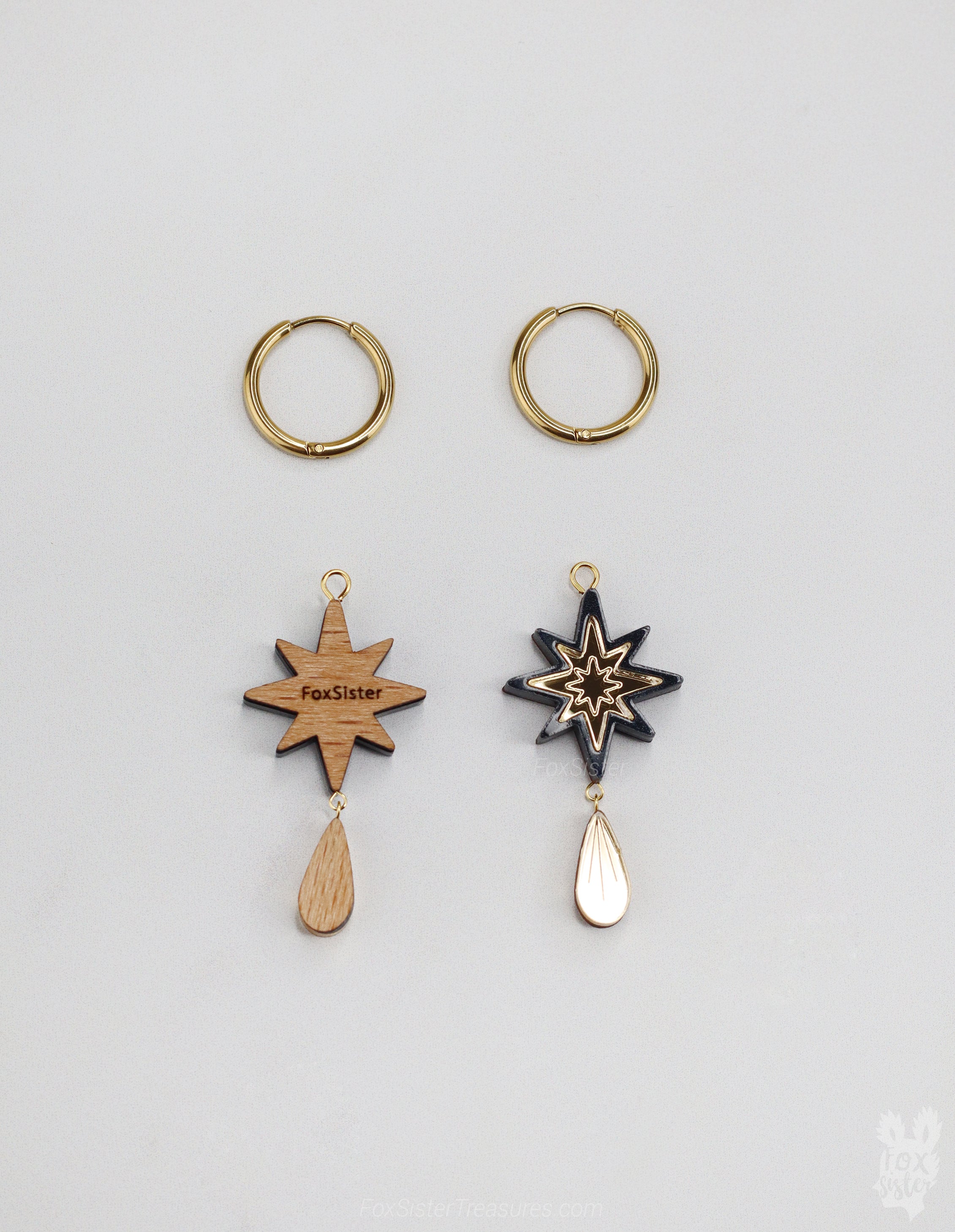 Small Black Stars - Hoop Earrings