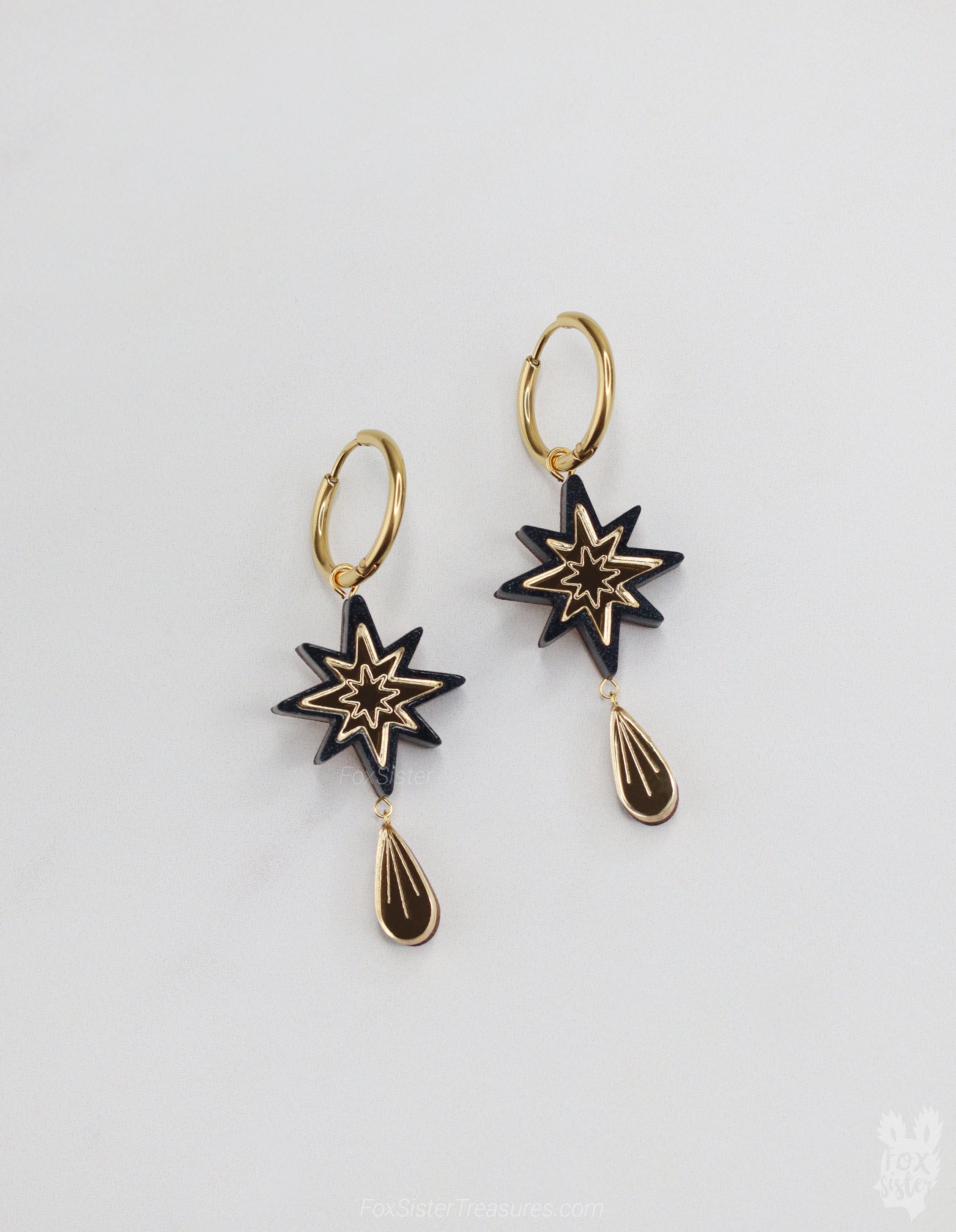 Small Black Stars - Hoop Earrings