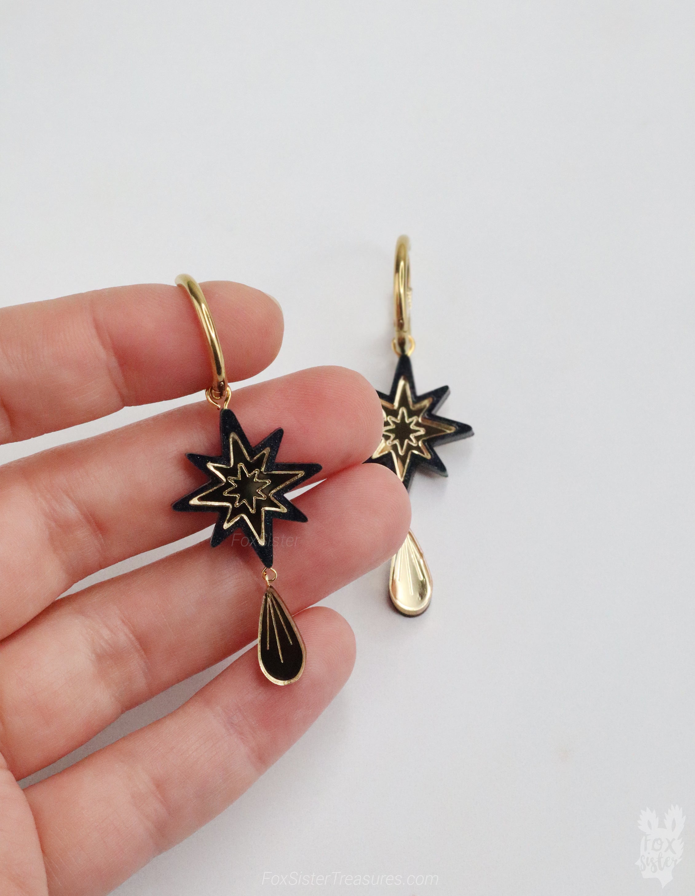 Small Black Stars - Hoop Earrings