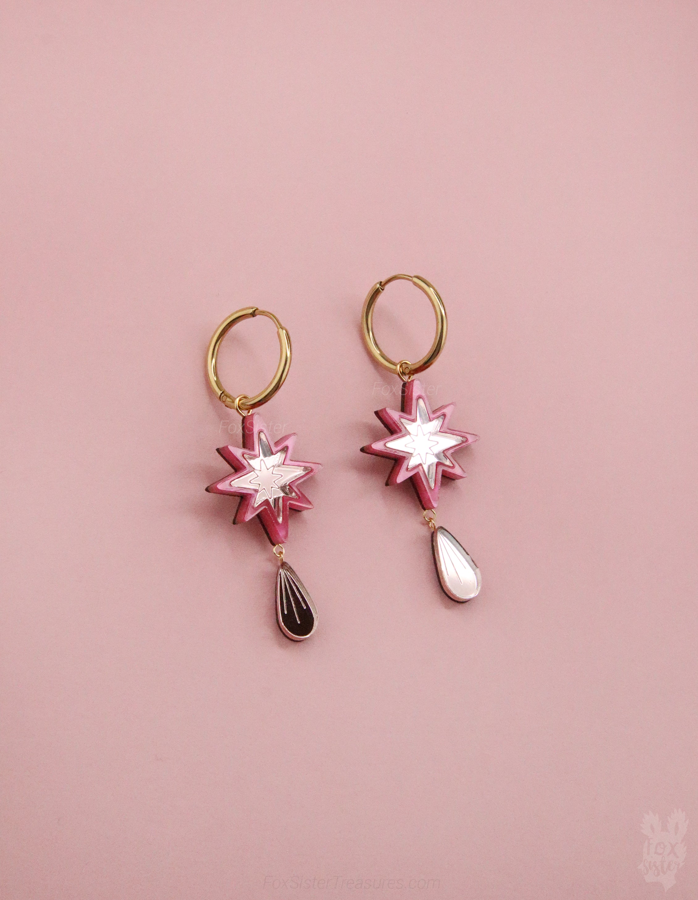 Small Pink Stars - Hoop Earrings