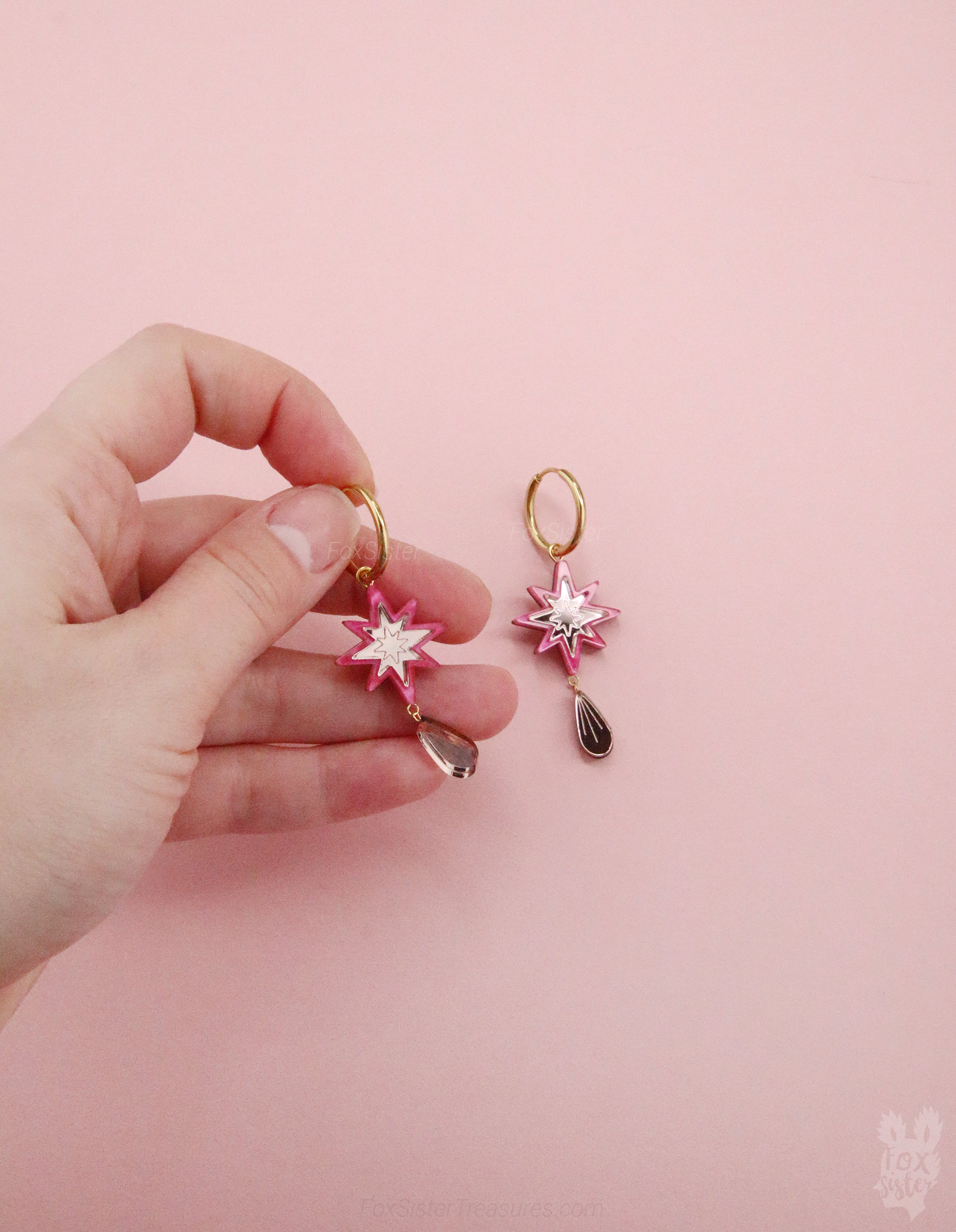 Small Pink Stars - Hoop Earrings