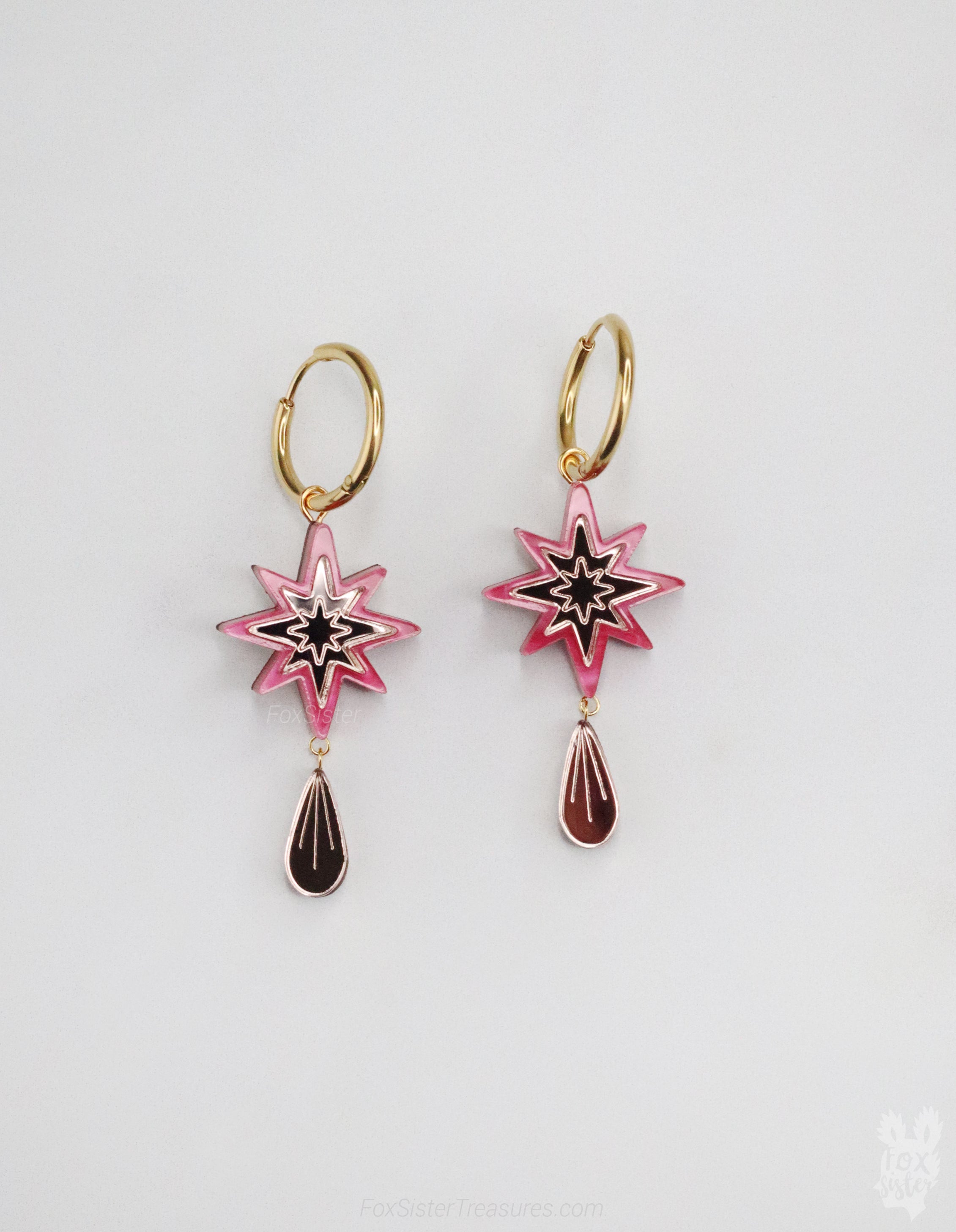 Small Pink Stars - Hoop Earrings
