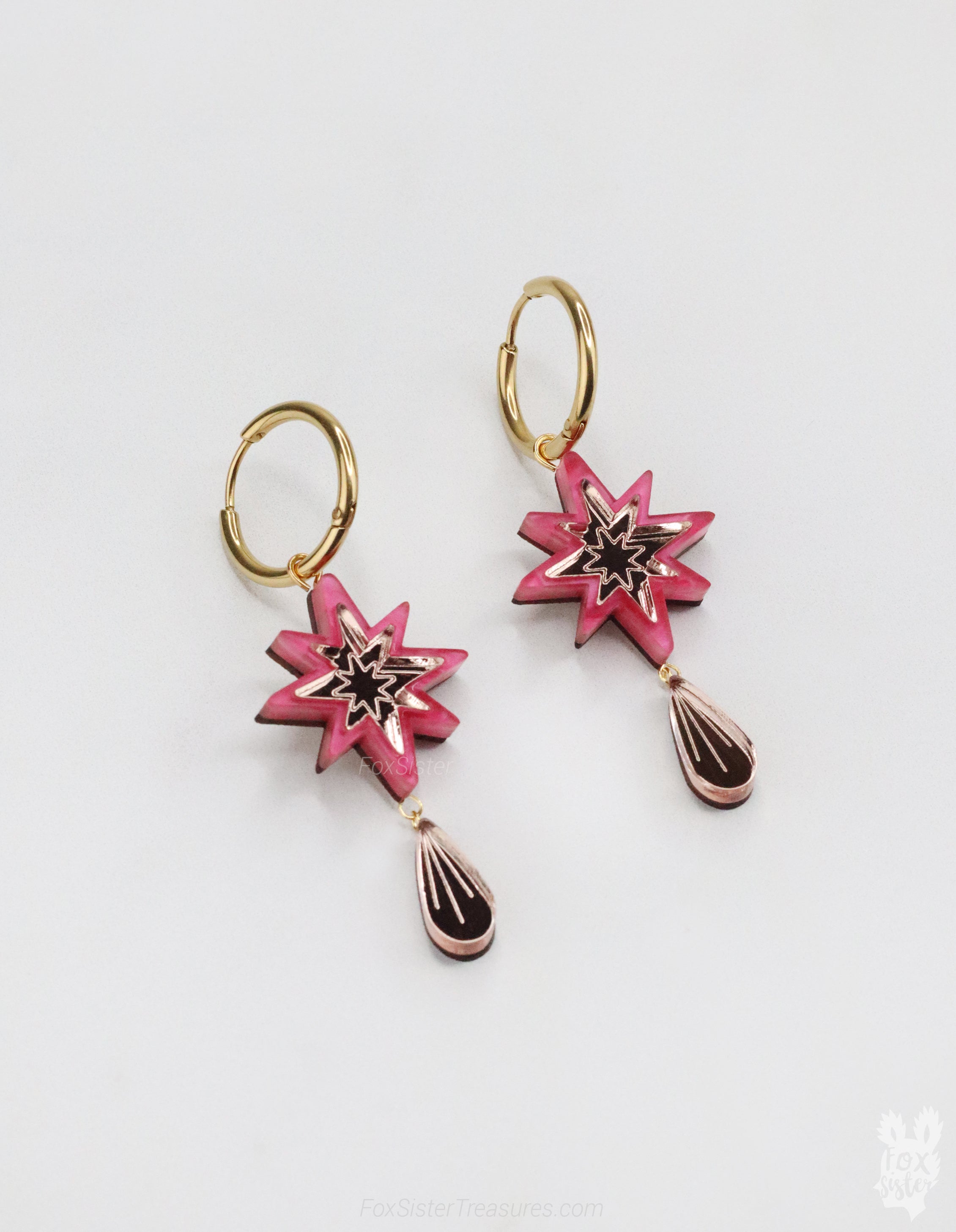 Small Pink Stars - Hoop Earrings