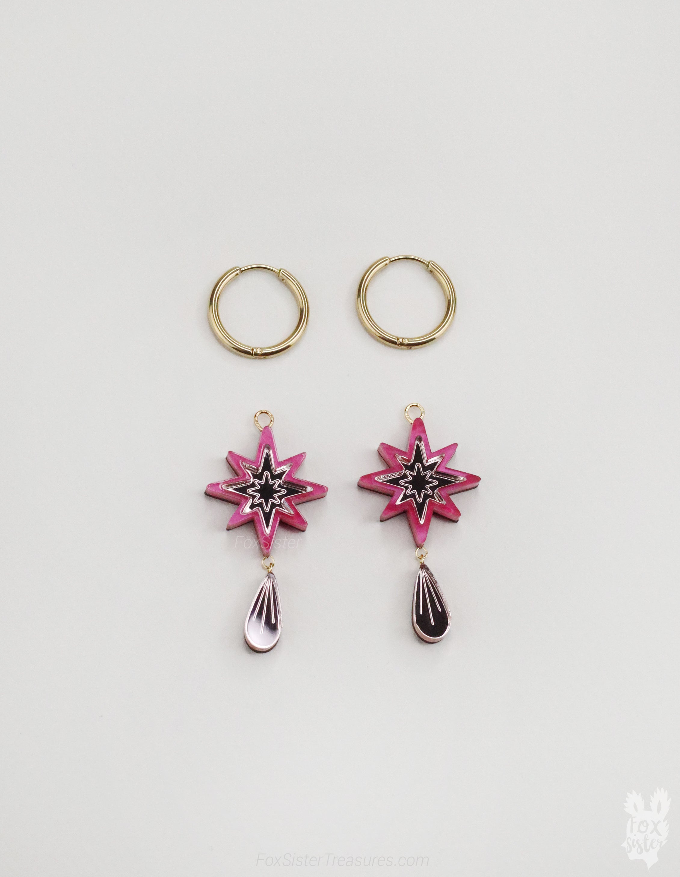 Small Pink Stars - Hoop Earrings
