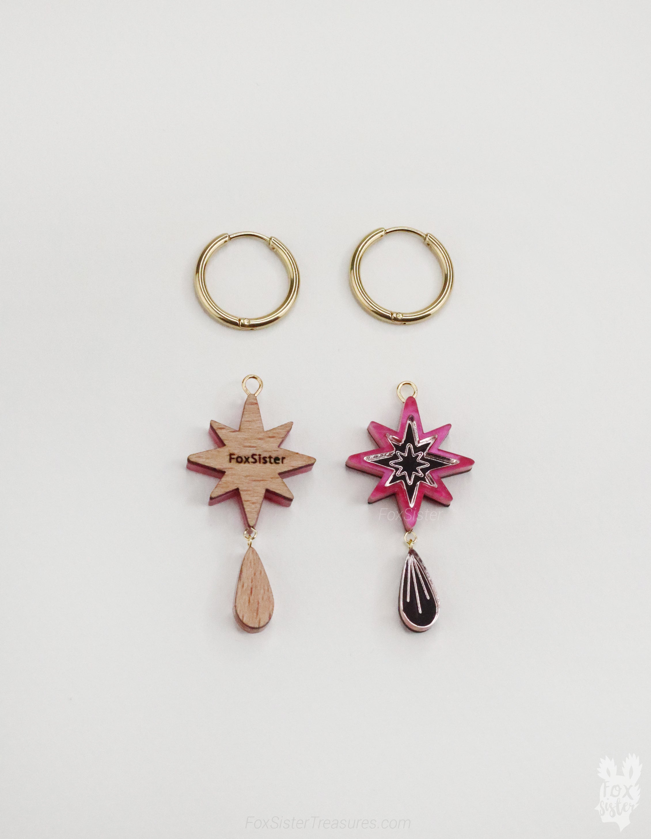 Small Pink Stars - Hoop Earrings