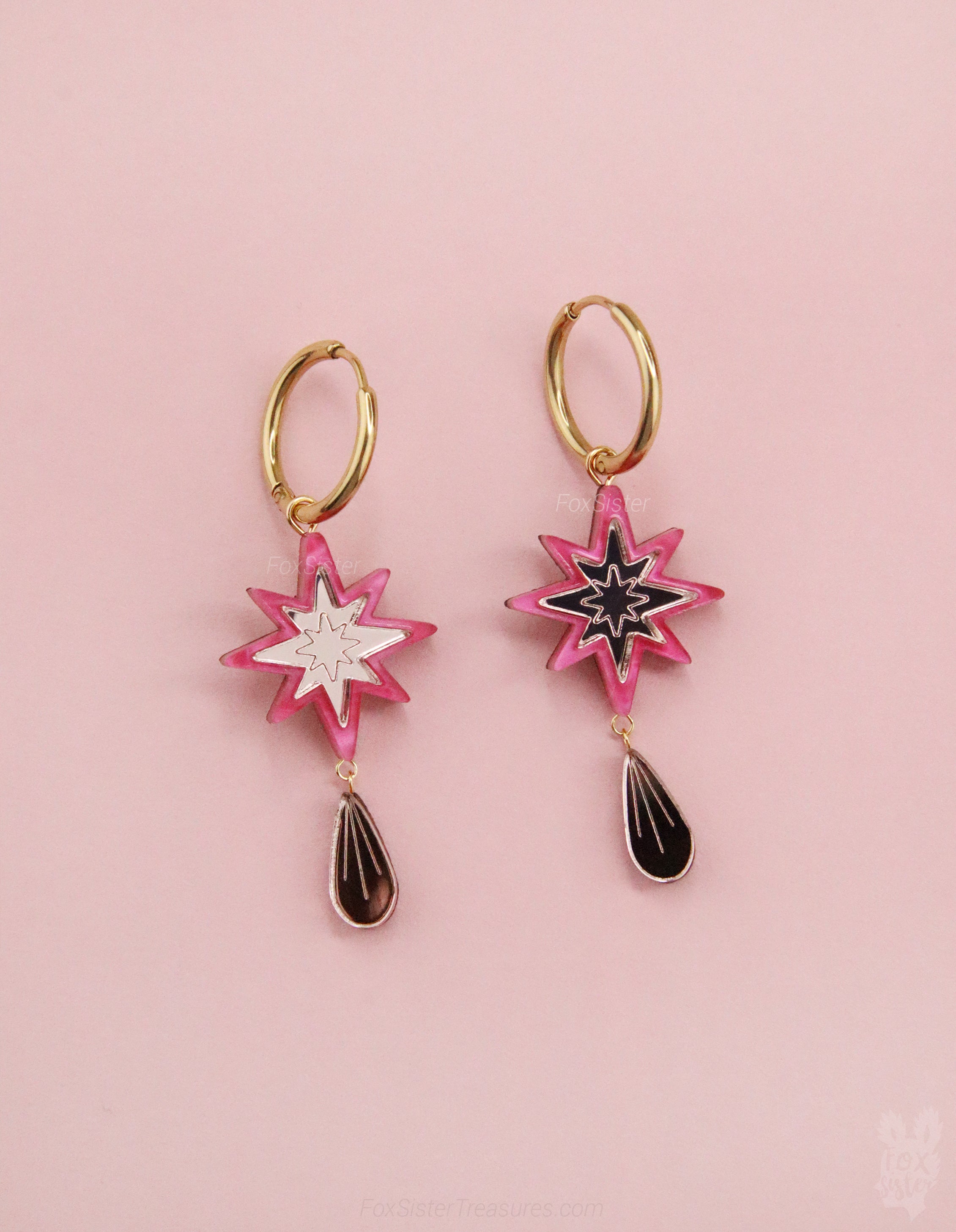 Small Pink Stars - Hoop Earrings