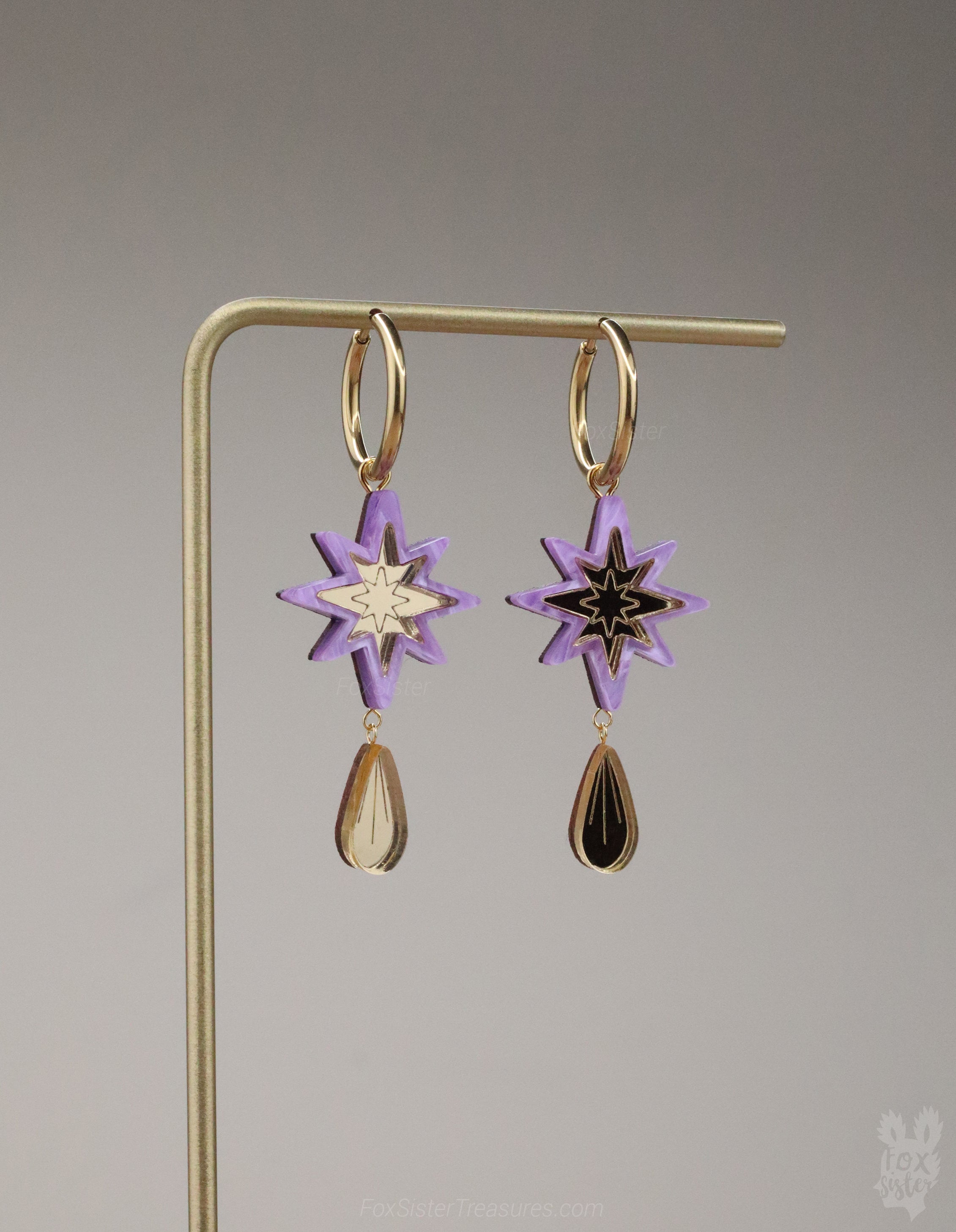Small Purple Stars - Hoop Earrings