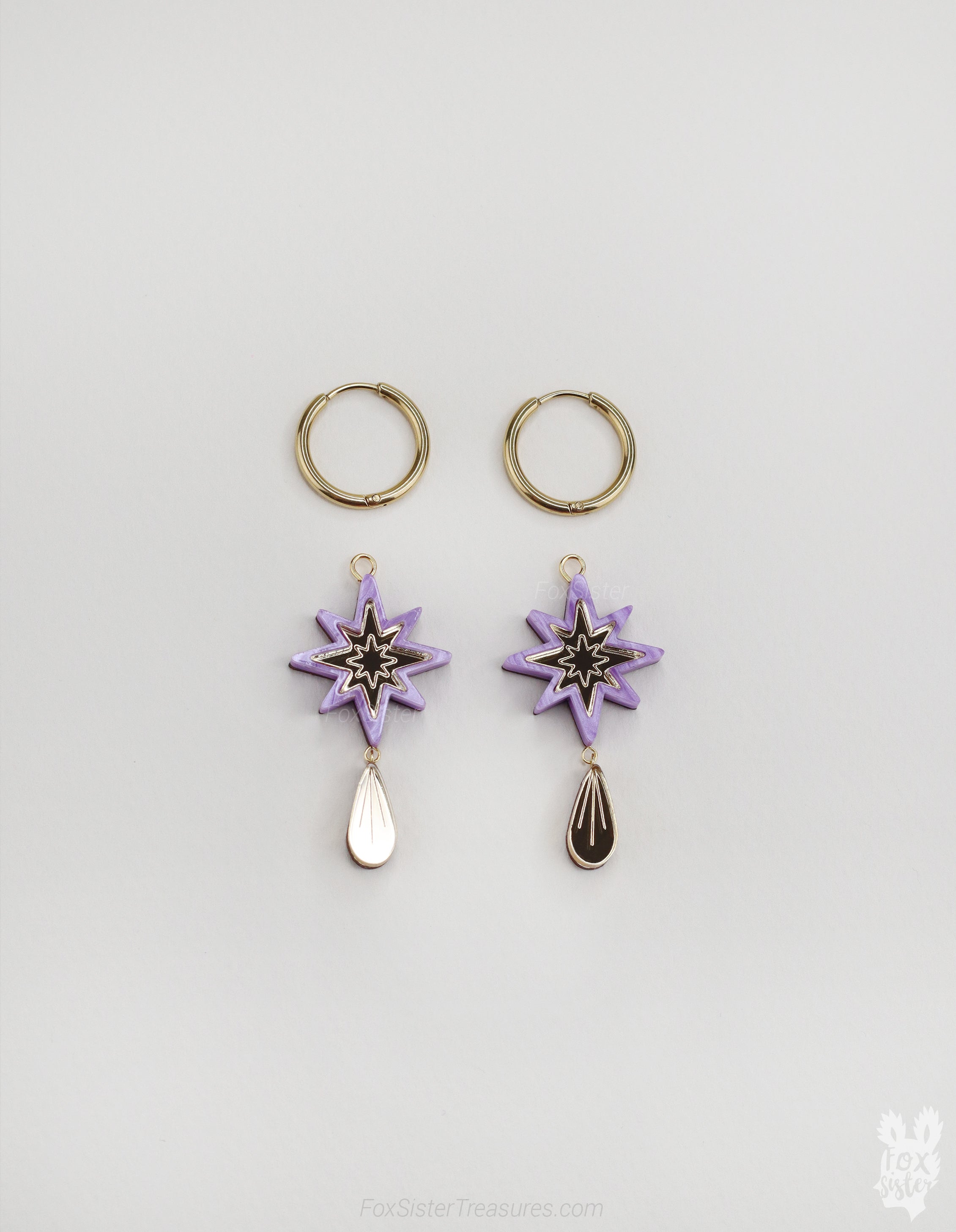 Small Purple Stars - Hoop Earrings