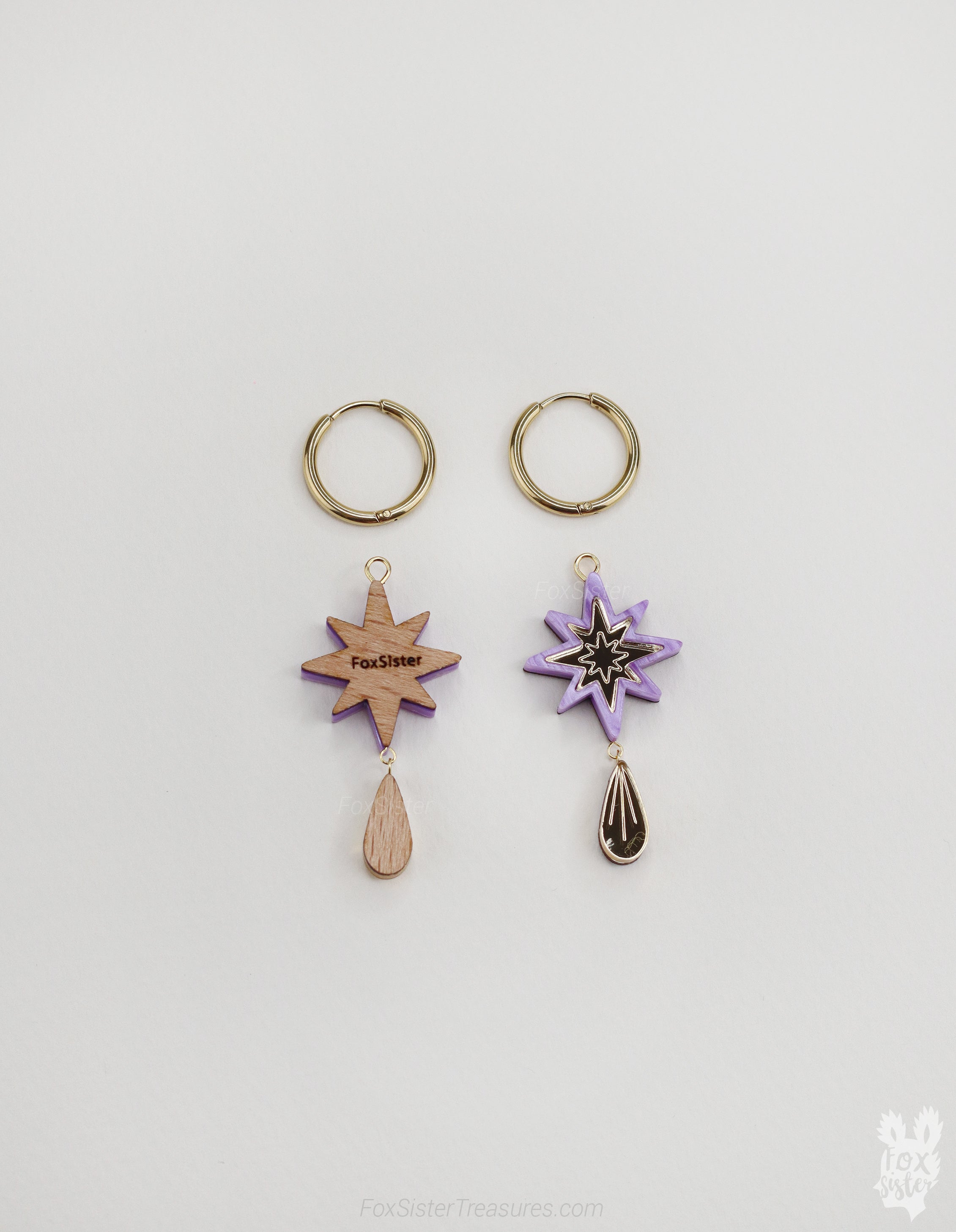 Small Purple Stars - Hoop Earrings