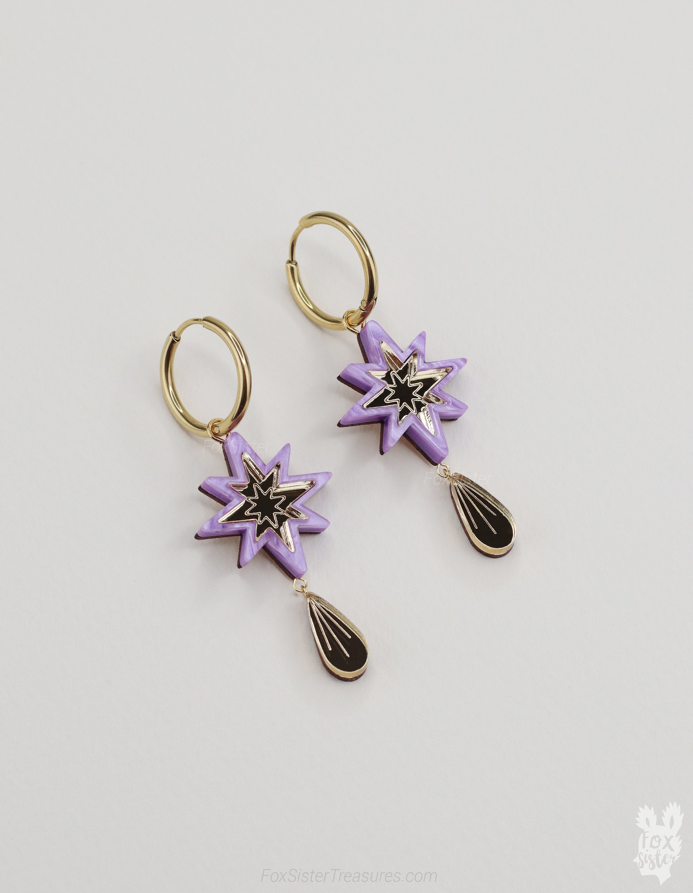 Small Purple Stars - Hoop Earrings