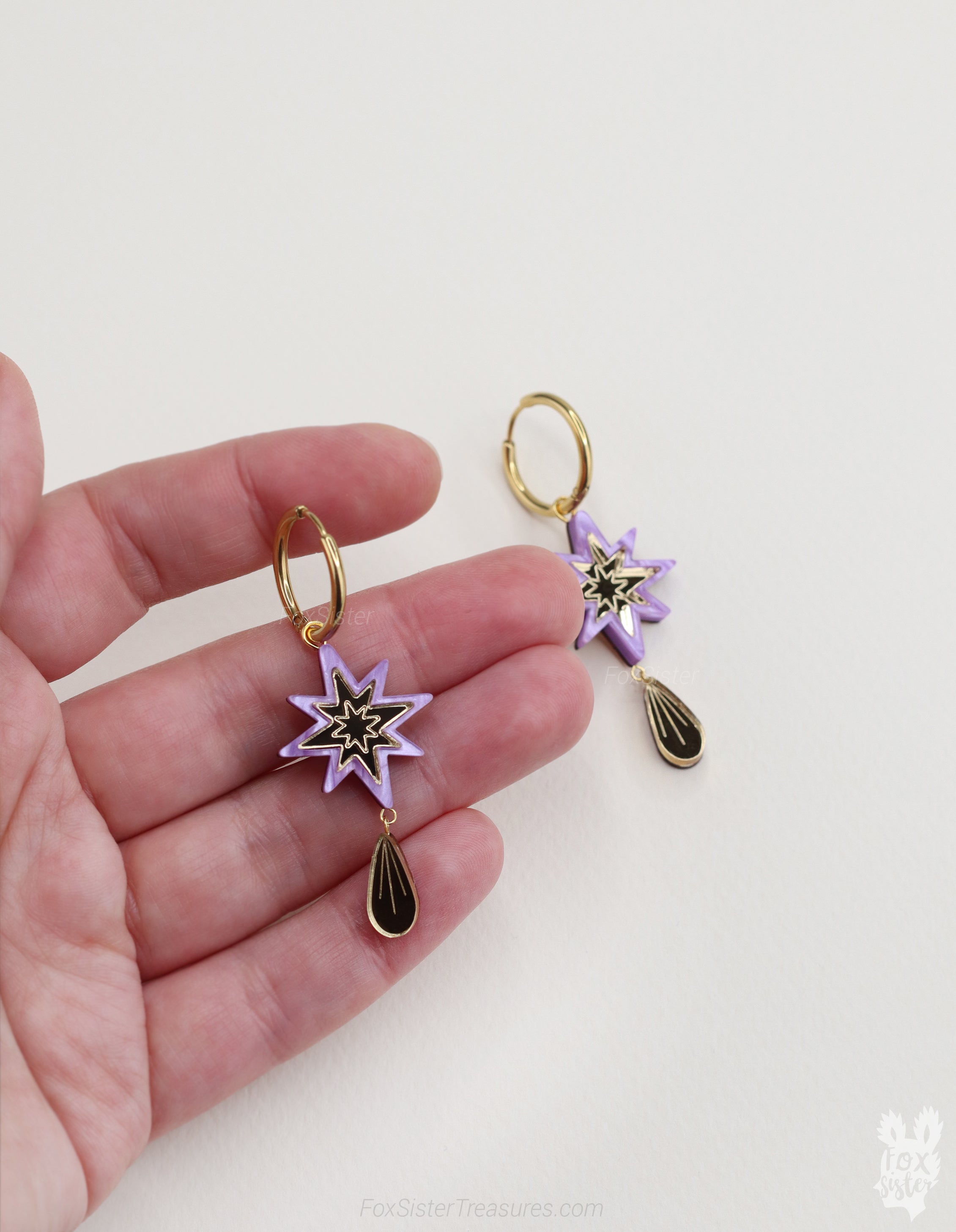 Small Purple Stars - Hoop Earrings